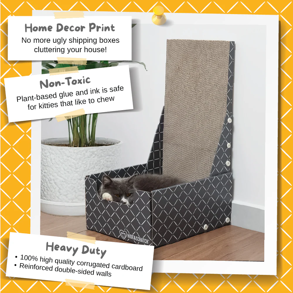 26" L Shaped Cat Scratcher Box and Cat Bed with Double-Sided Cardboard Cat Scratch Pad - Image 4