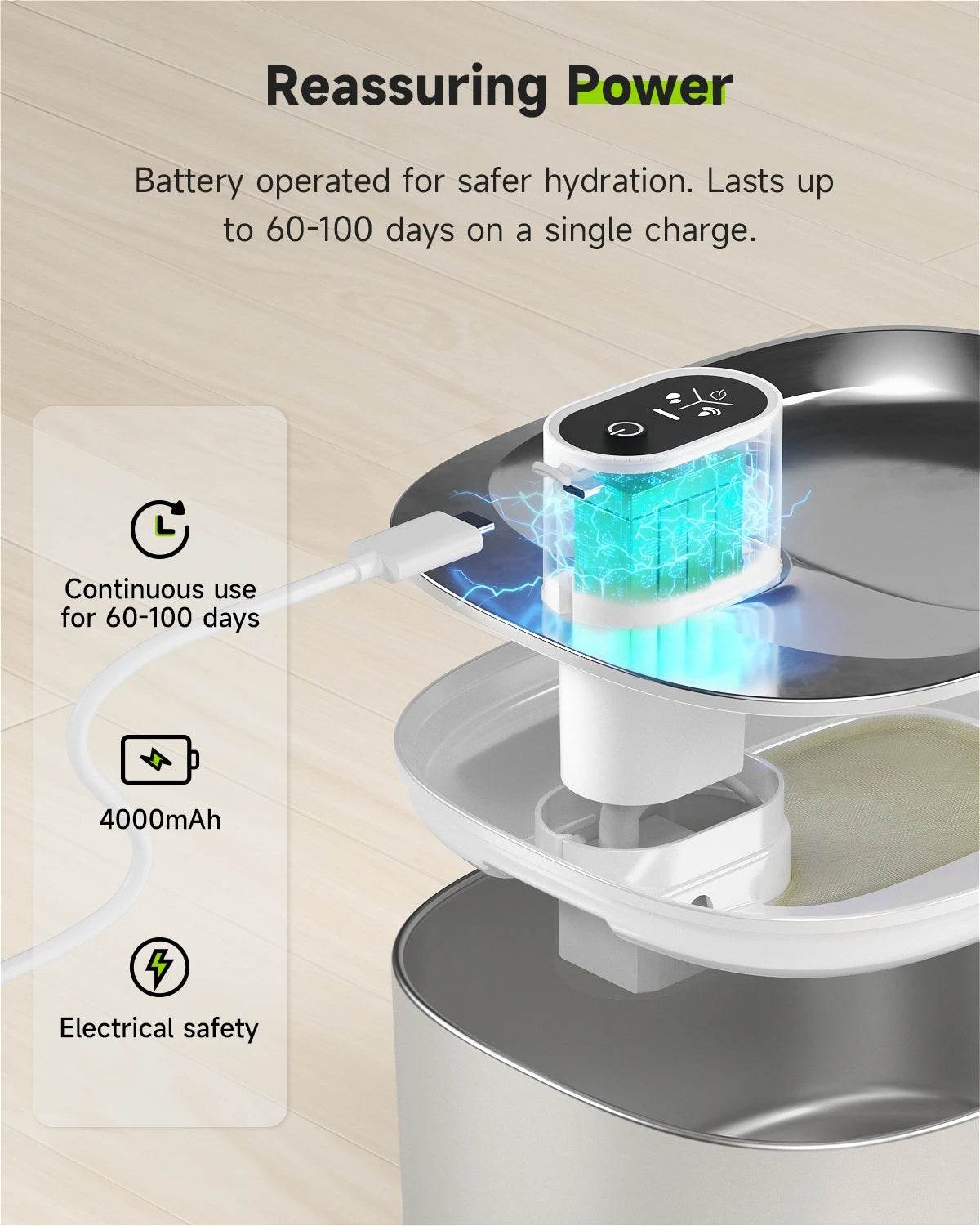 4L Wireless Cat Water Fountain - Auto Sensor Pet Drinking Fountain with Battery | Stainless Steel Cordless Water Dispenser for Dogs & Cats - Image 5