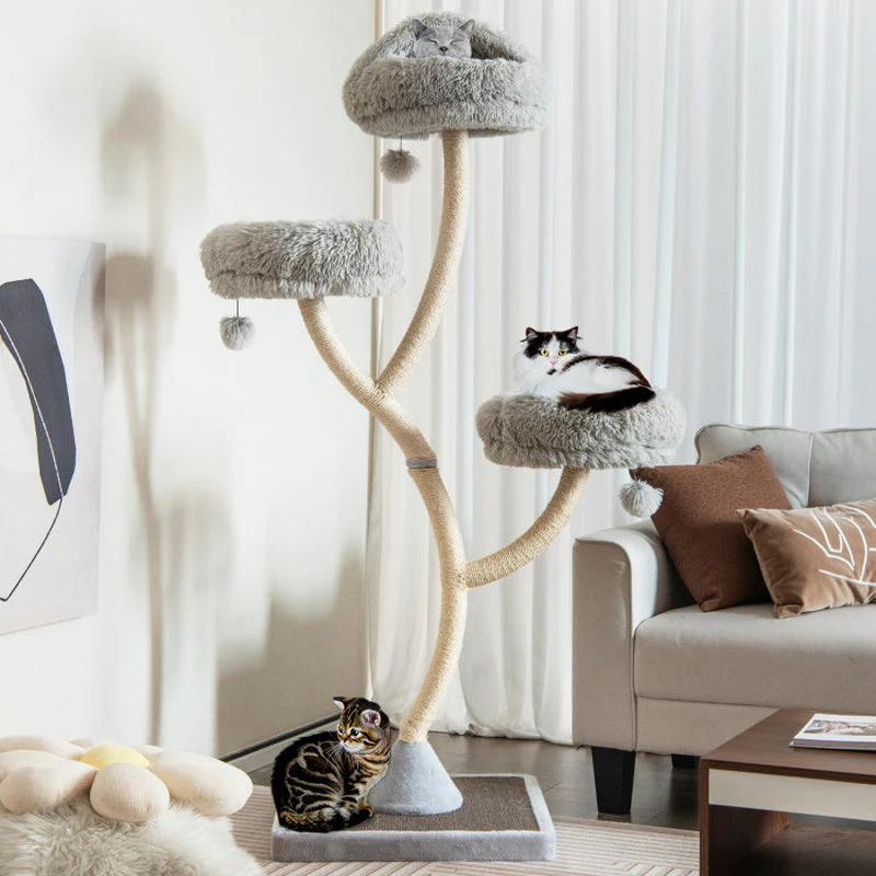 70" Tall Metal Cat Tree Tower with 3 Plush Perches & Sisal Scratching Posts - Image 2