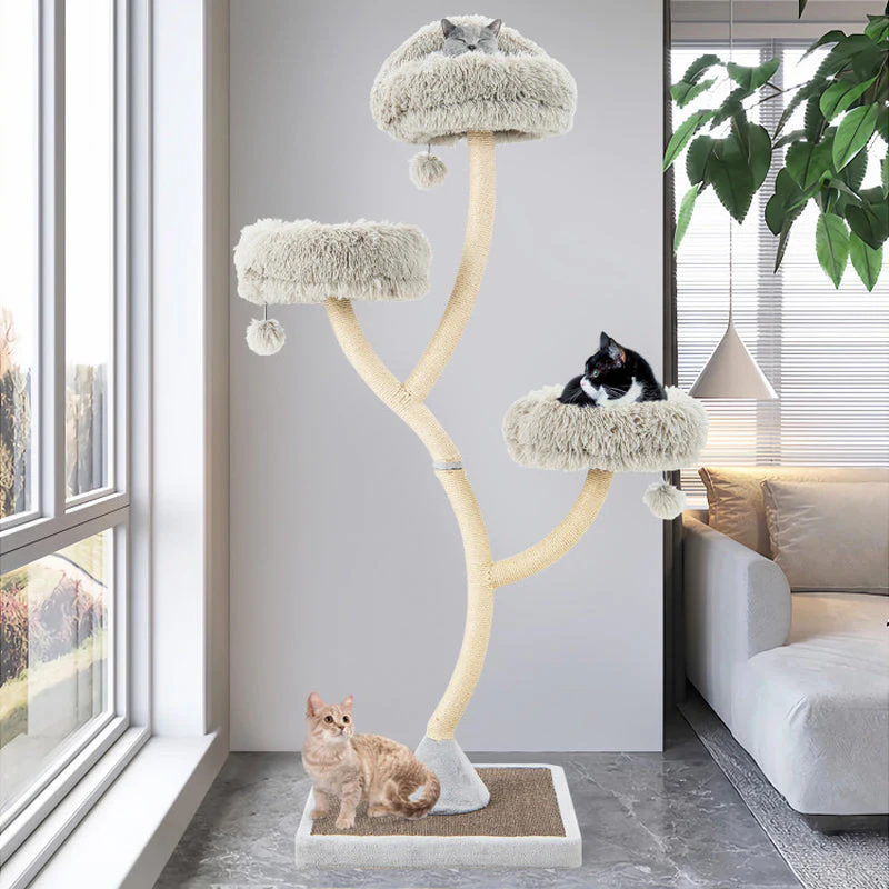 70" Tall Metal Cat Tree Tower with 3 Plush Perches & Sisal Scratching Posts - Image 3