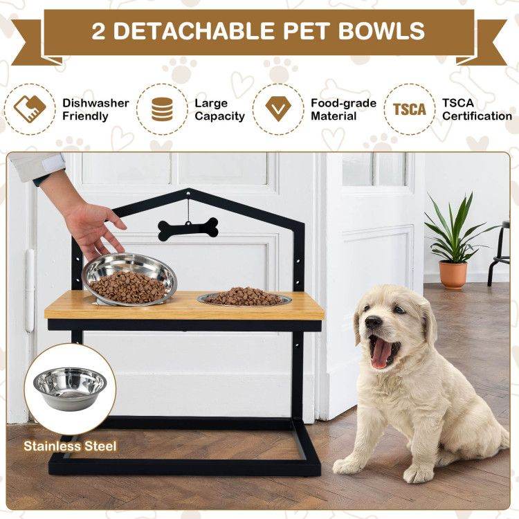 Adjustable Elevated Dog Feeder with 5 Height Settings - Premium Raised Pet Feeding Station with 2 Large Stainless Steel Bowls - Image 3