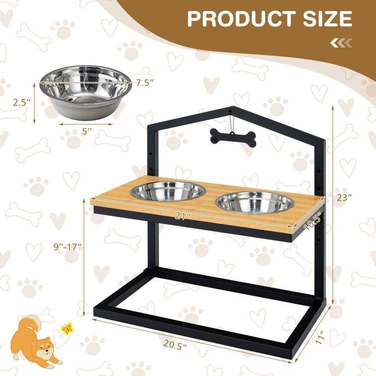 Adjustable Elevated Dog Feeder with 5 Height Settings - Premium Raised Pet Feeding Station with 2 Large Stainless Steel Bowls - Image 4