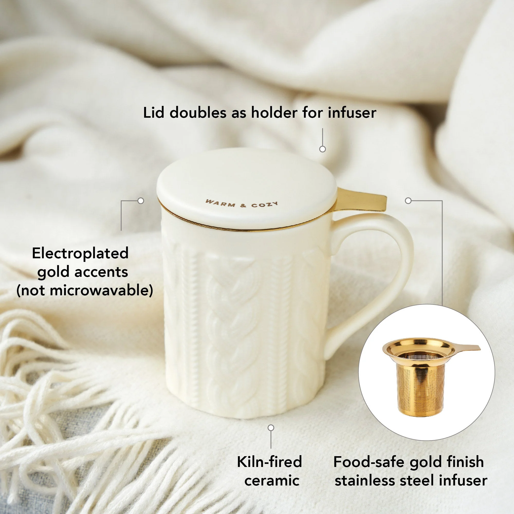 Annette Knit Ceramic Tea Mug & Infuser - Image 4