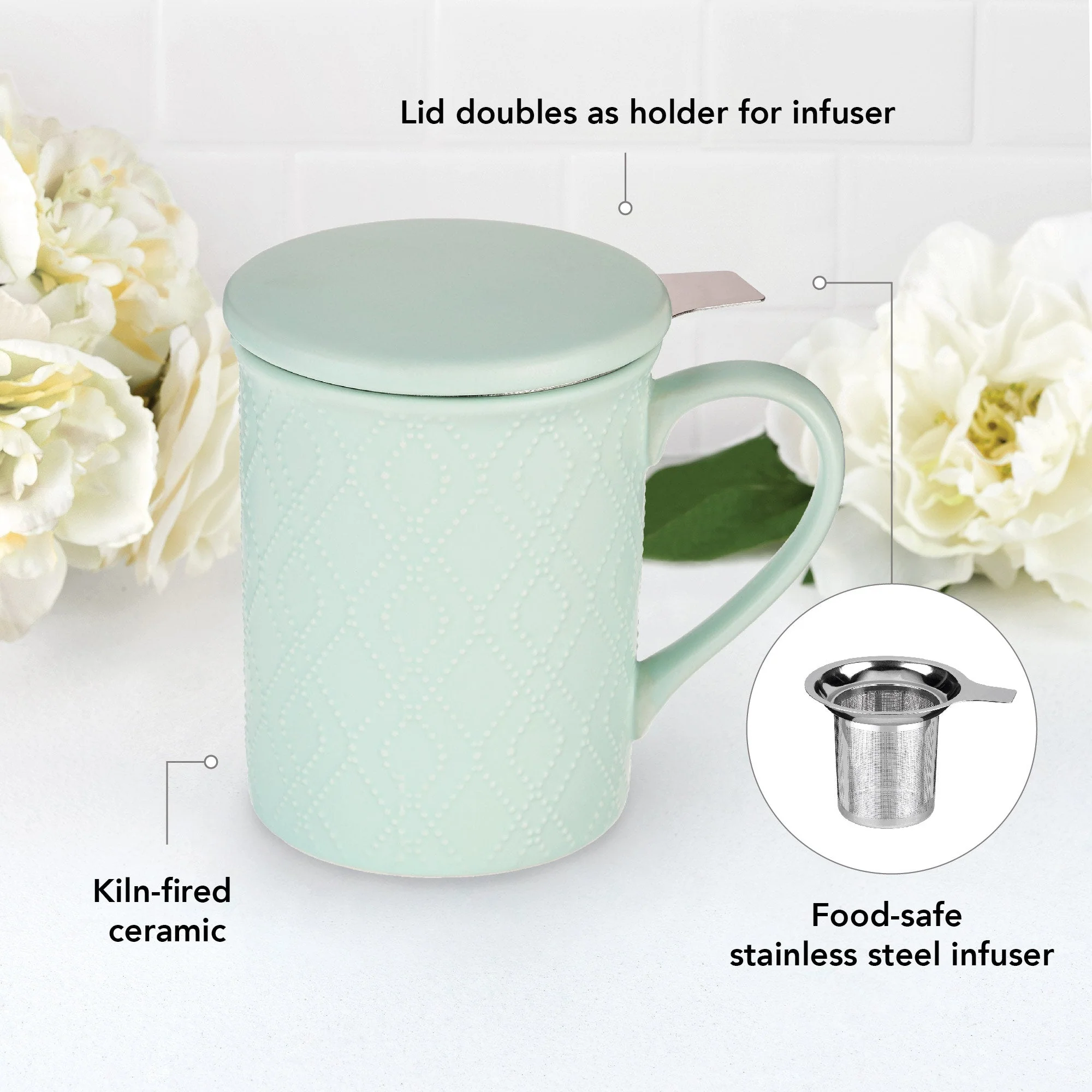 Annette: Souk Mint Ceramic Tea Mug & Infuser - Image 4