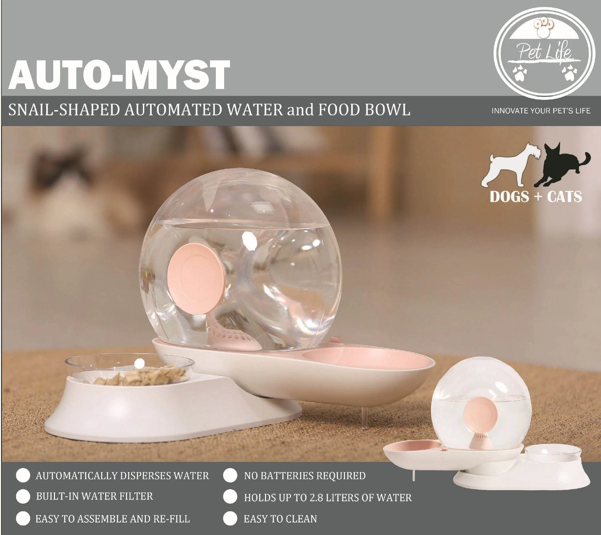 Auto-Myst Automatic Gravity Pet Water Dispenser - 2-in-1 Filtered Water & Food Bowl System with 2.8L Capacity - Image 14