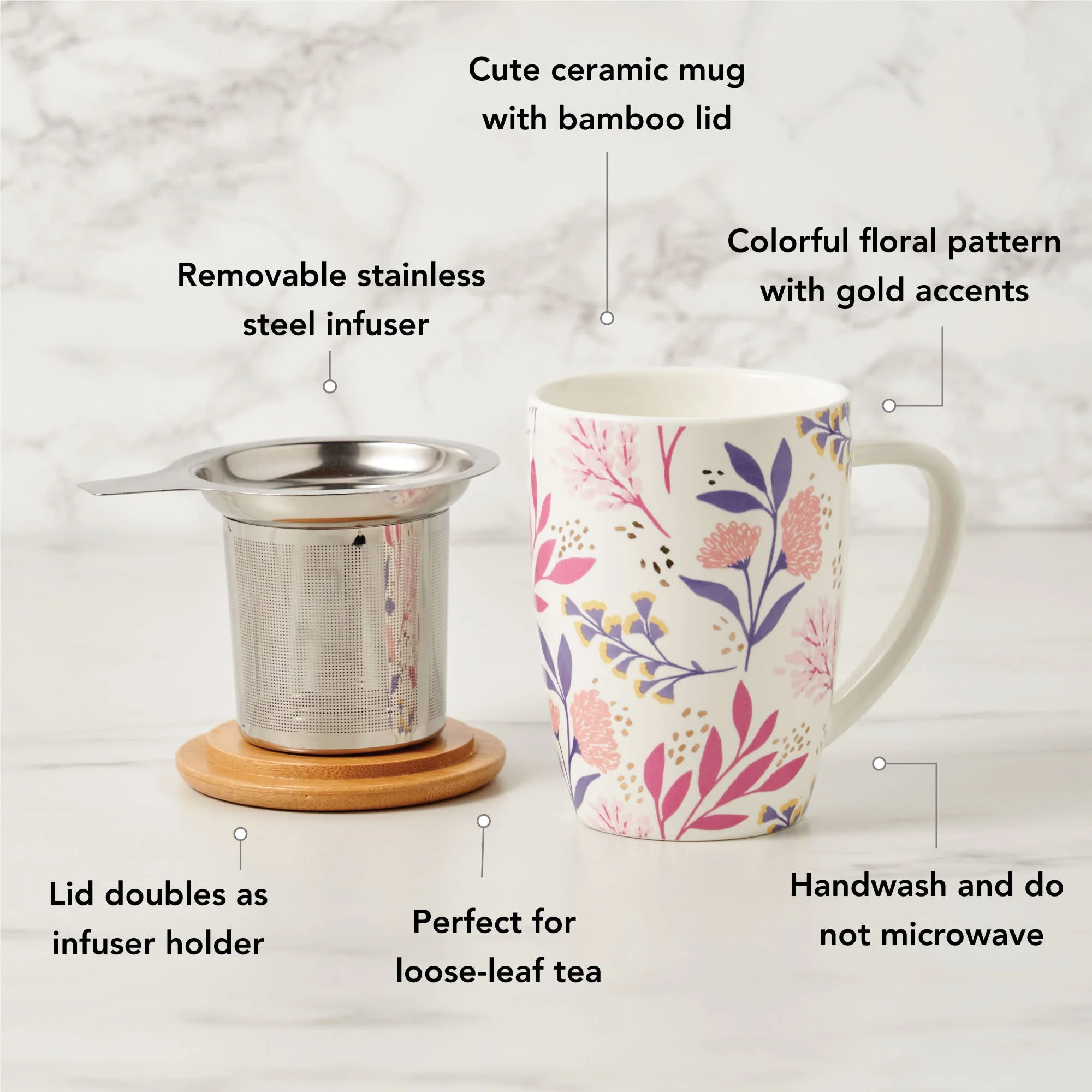 Bailey: Botanical Bliss Ceramic Tea Mug & Infuser - Image 5
