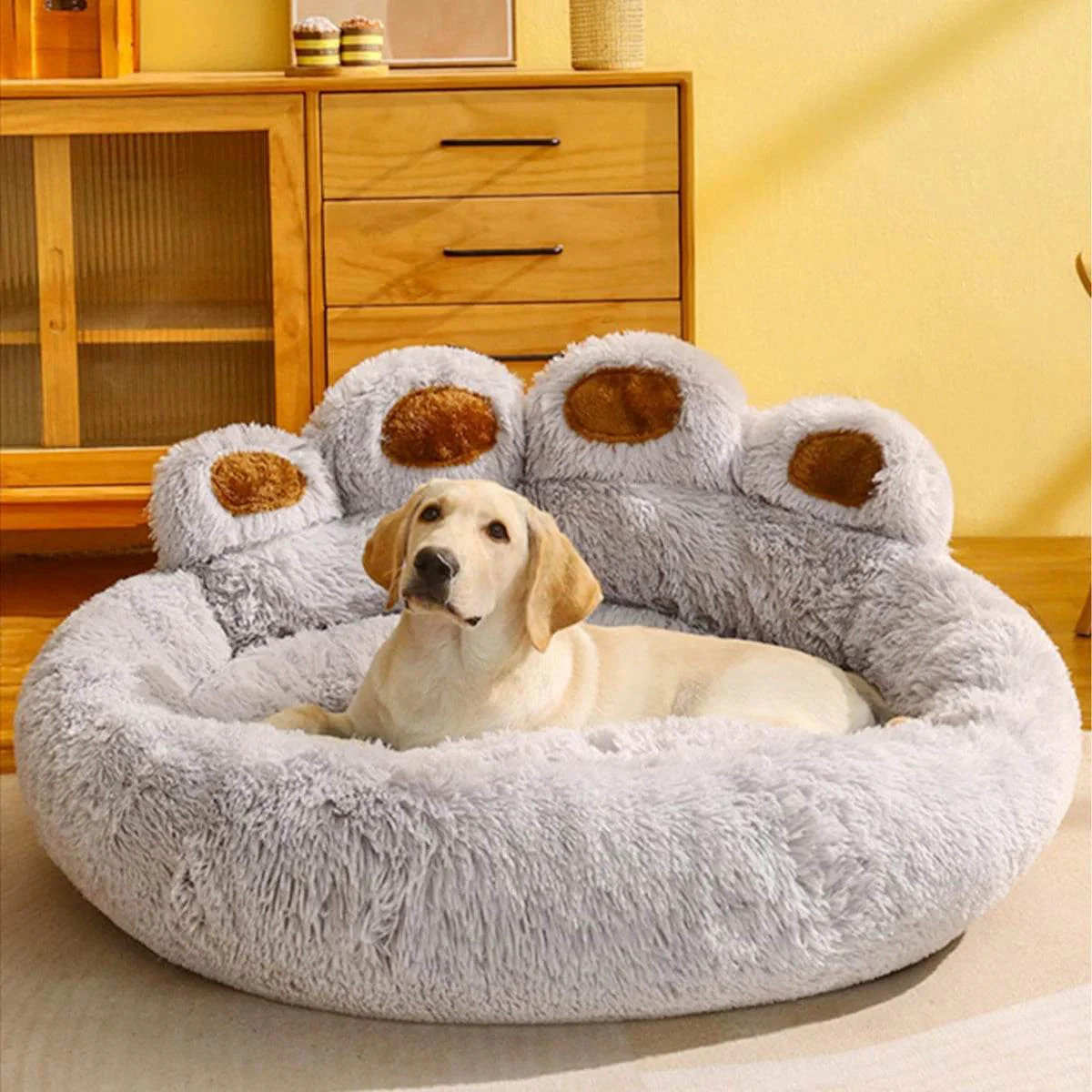 Big Paw Plush Pet Sofa Bed – Washable Dog & Cat Bed with Calming Raised Edges (Small to XL) - Image 2