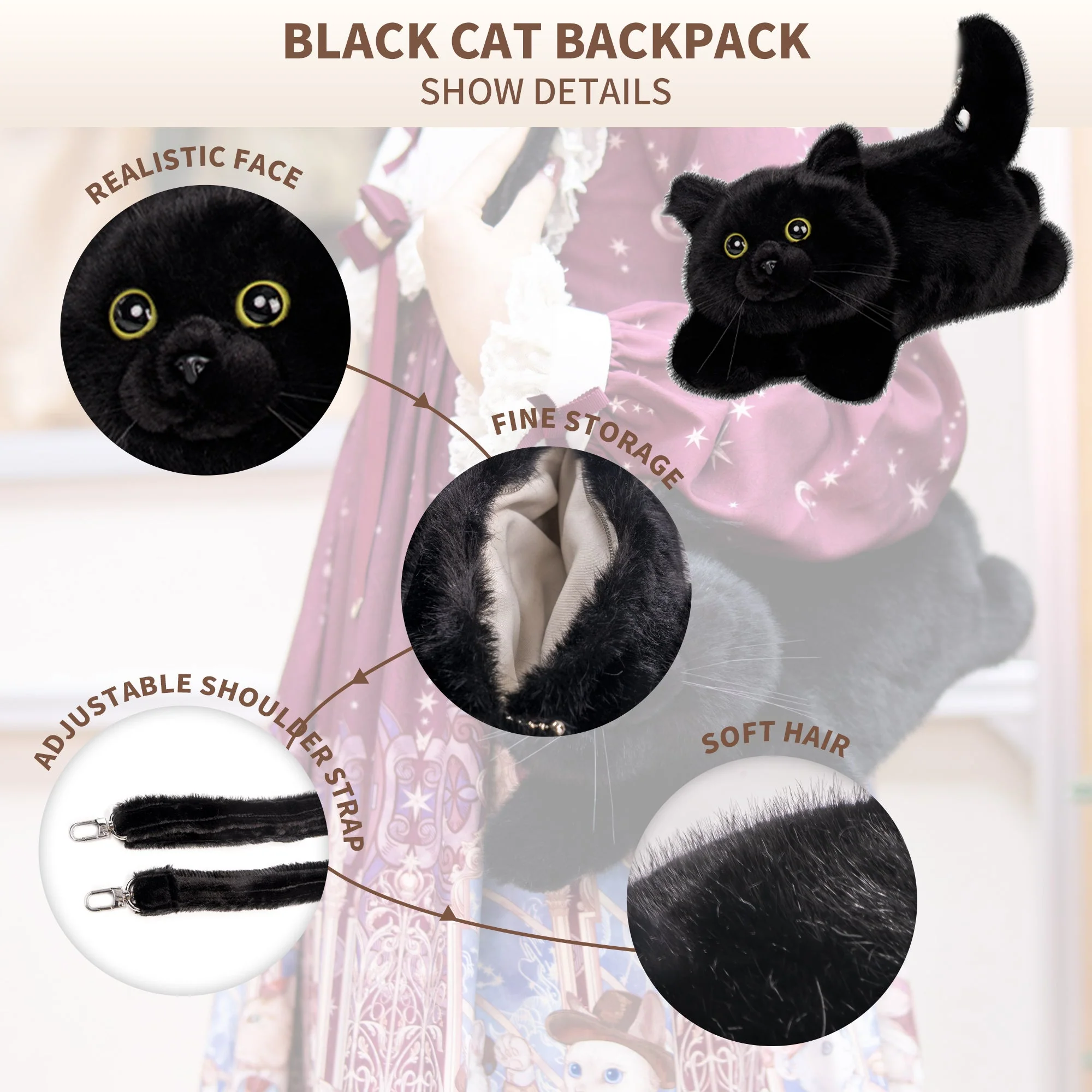 Black Cat Plush Purse – Kawaii Bag for Girls & Teens - Image 3