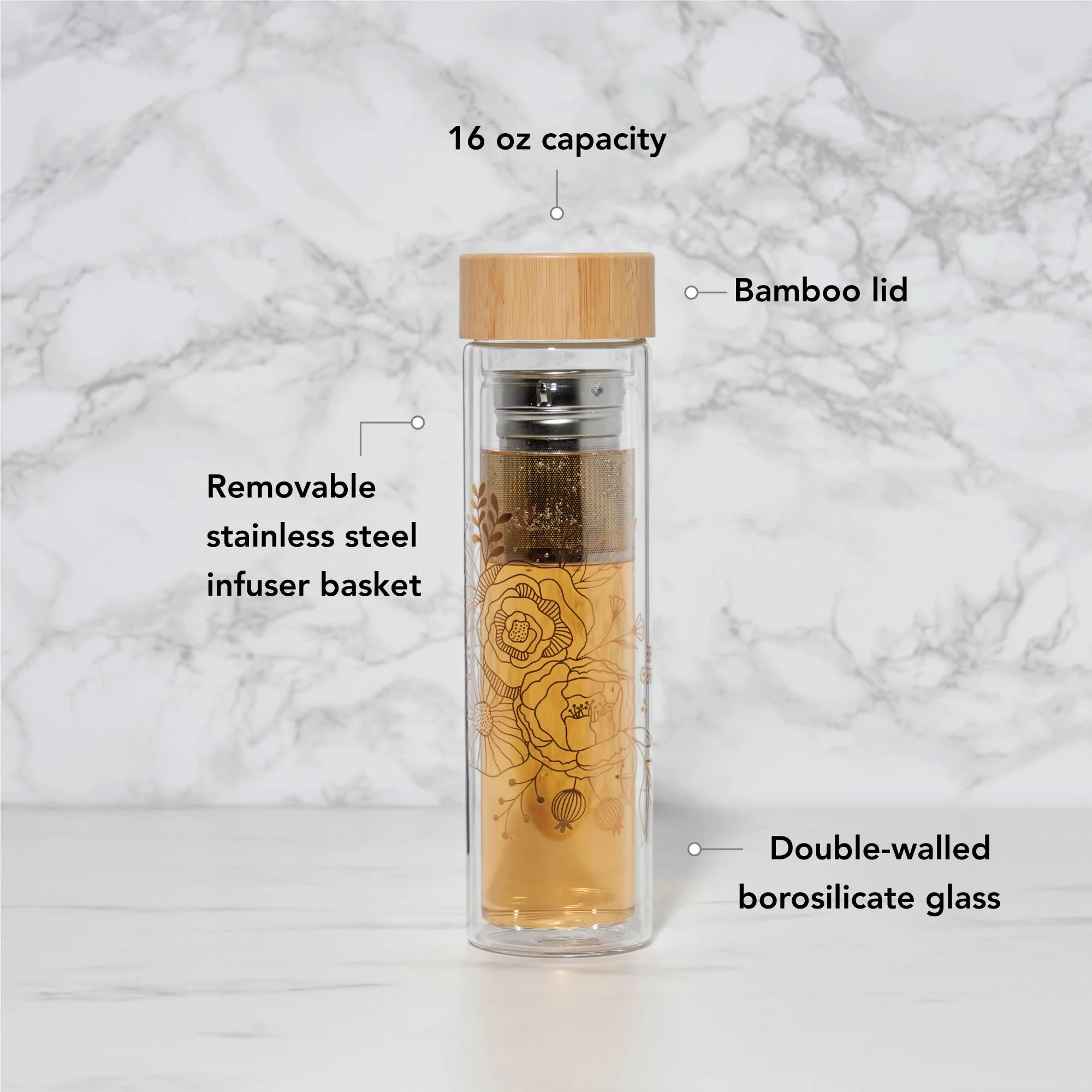 Blair: Bouquet Glass Travel Infuser Mug - Image 4