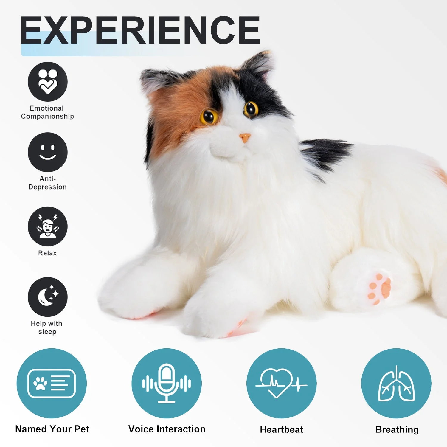Breathing Calico Percy 2.0- Heartbeat Pur,Voice Robonic Cat - Image 2
