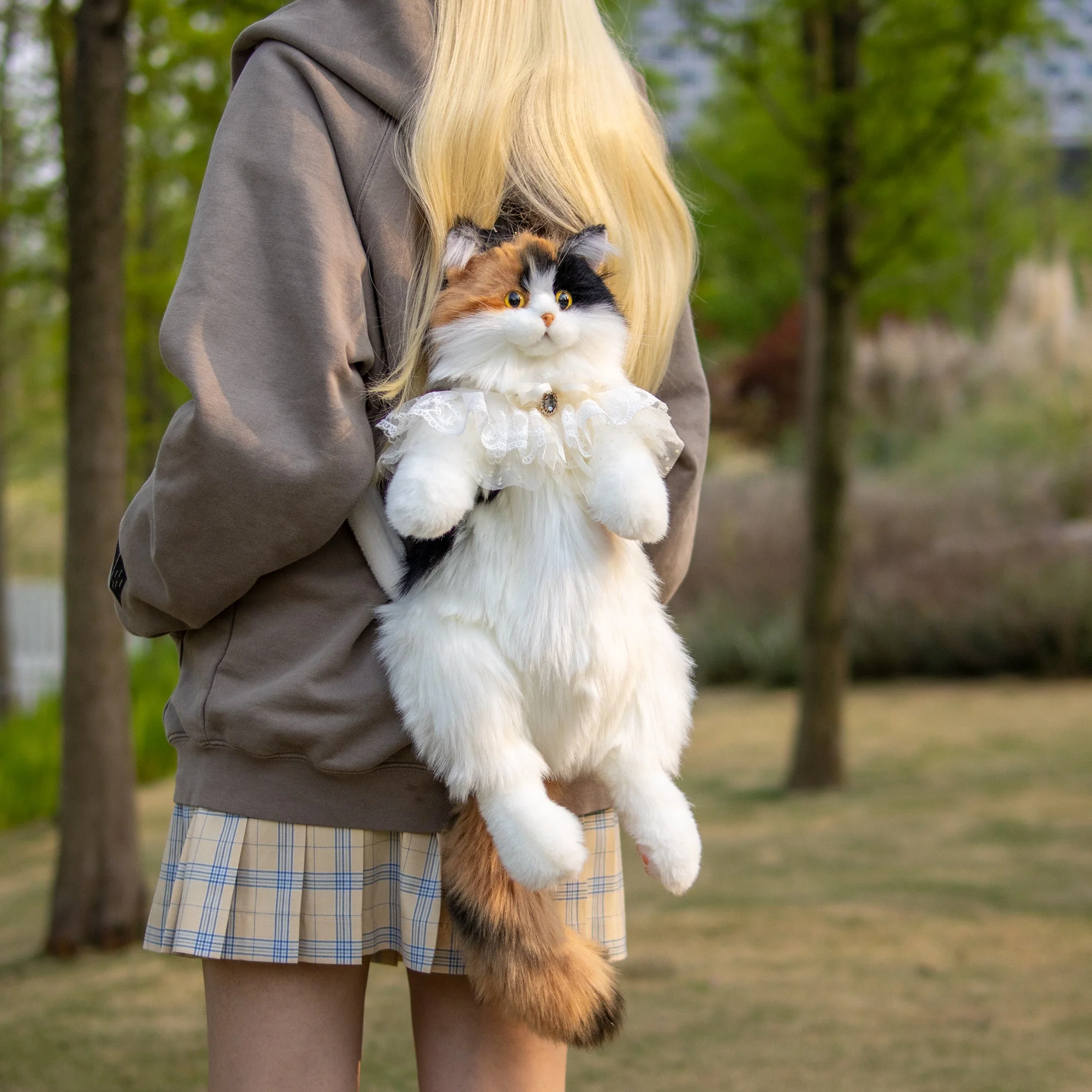 Calico Cat Backpack – Lifelike Plush Bag for Women & Kids - Image 6