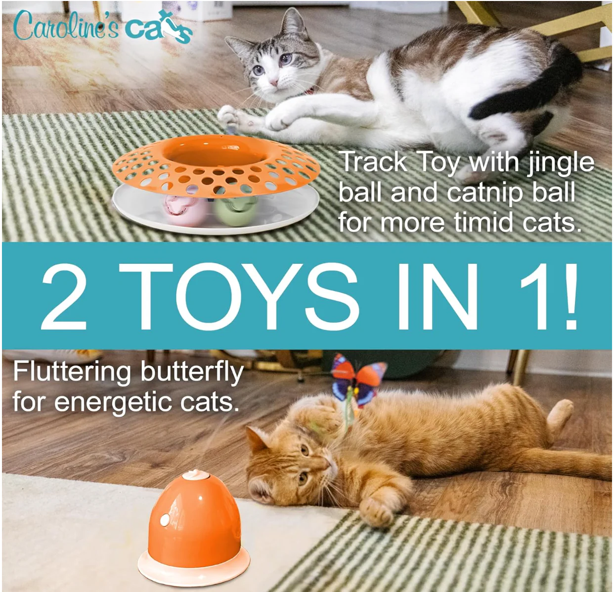 Caroline's Cats Automatic Butterfly Cat Toy – Interactive 2 in 1 with Auto Shut Off & Catnip Ball Track; Recommended Electric Exercise & Enrichment Game - Image 5