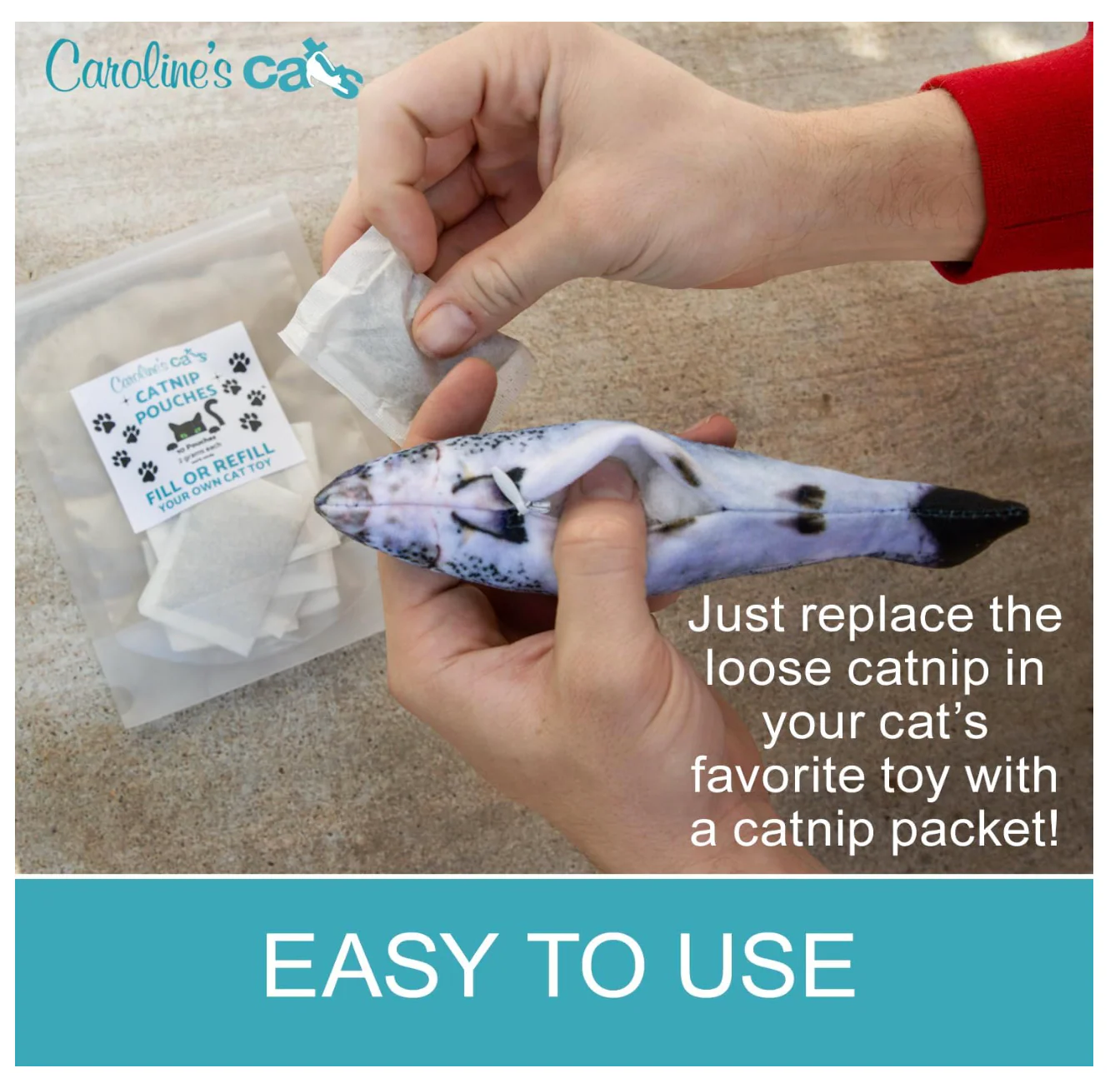Caroline's Cats Organic Catnip Packets for Cat Toys – Refill Pouches for Flapping Bird, Flopping Fish, and More, 10 Tea Bags - Image 4