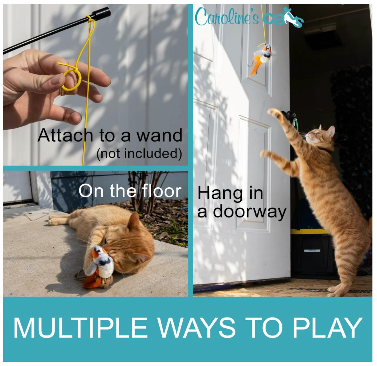 Caroline's Cats Plush Chirping Bird Cat Toy on Elastic String with Doorway Hanger - No Flimsy Suction Cups; Real Electronic Avian Sounds - Image 3