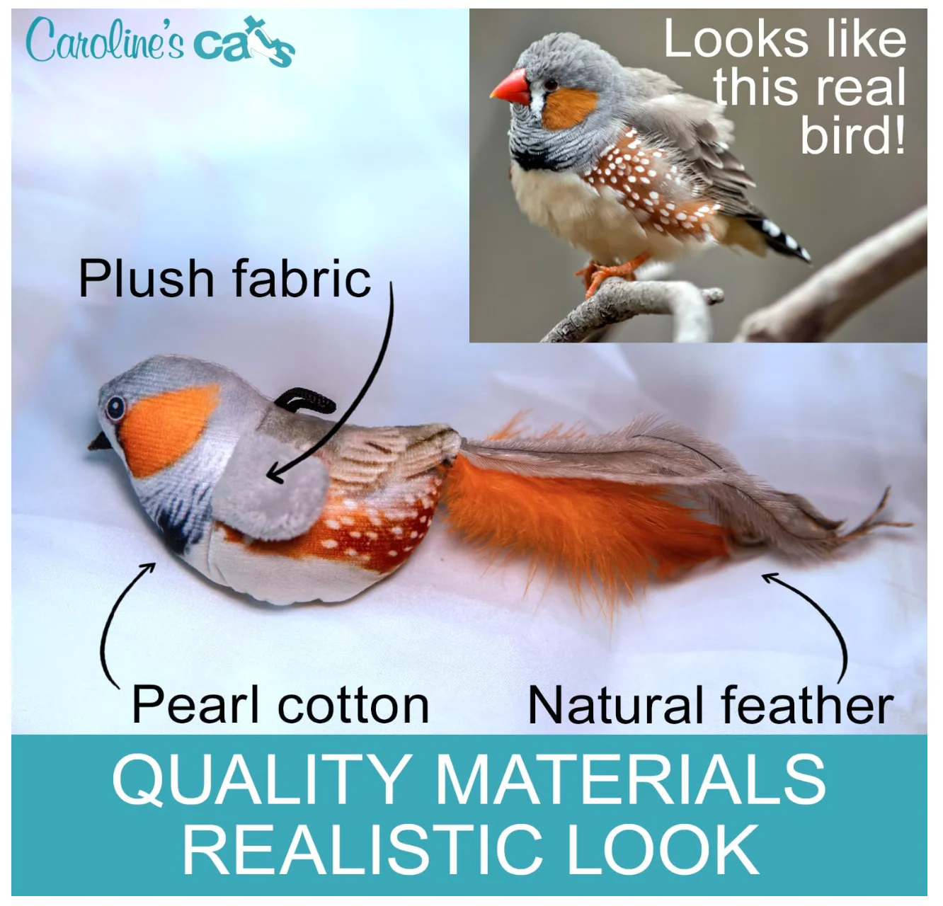 Caroline's Cats Plush Chirping Bird Cat Toy on Elastic String with Doorway Hanger - No Flimsy Suction Cups; Real Electronic Avian Sounds - Image 5