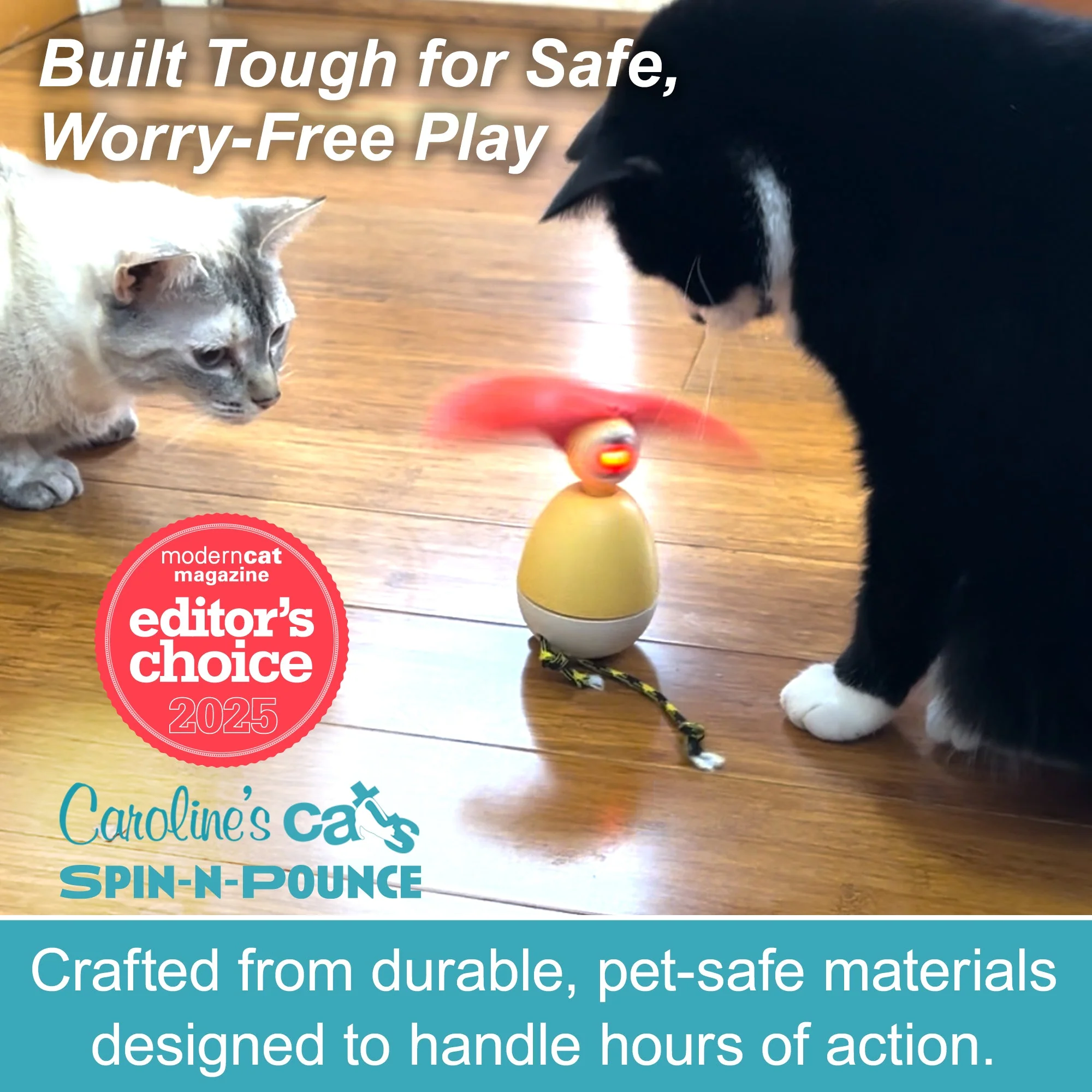 Caroline's Cats Spin-N-Pounce Rechargeable Automatic Interactive Indoor Dancing Cat Toy; Touch Sensor & Auto Shut Off, 360° Rotation, Silent Motor, LED Light, Simulates Prey for Hunting & Exercise - Image 5