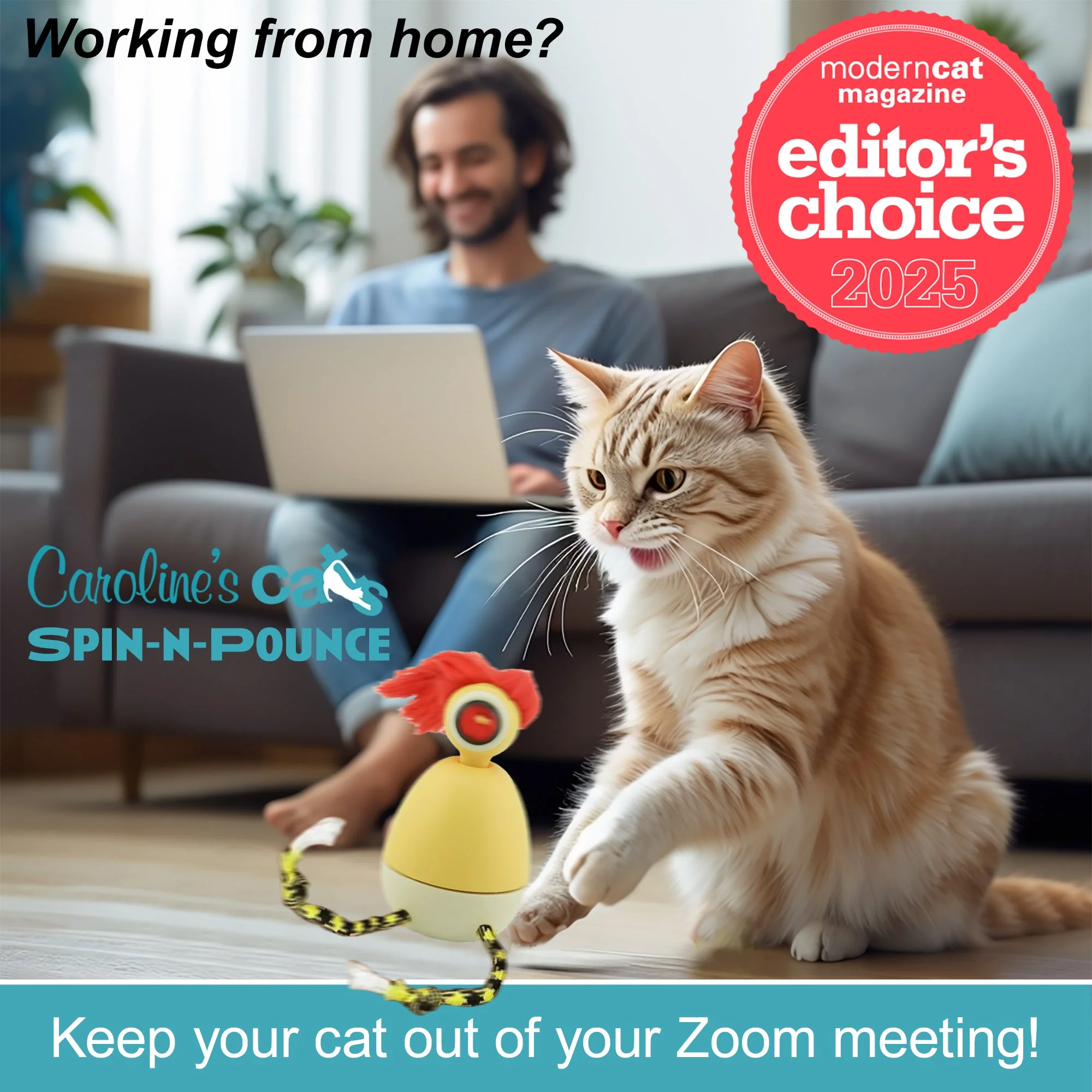 Caroline's Cats Spin-N-Pounce Rechargeable Automatic Interactive Indoor Dancing Cat Toy; Touch Sensor & Auto Shut Off, 360° Rotation, Silent Motor, LED Light, Simulates Prey for Hunting & Exercise - Image 6