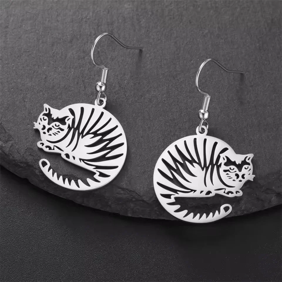 Cat Loaf Tiger Stripe Stainless Steel Earrings - Image 2