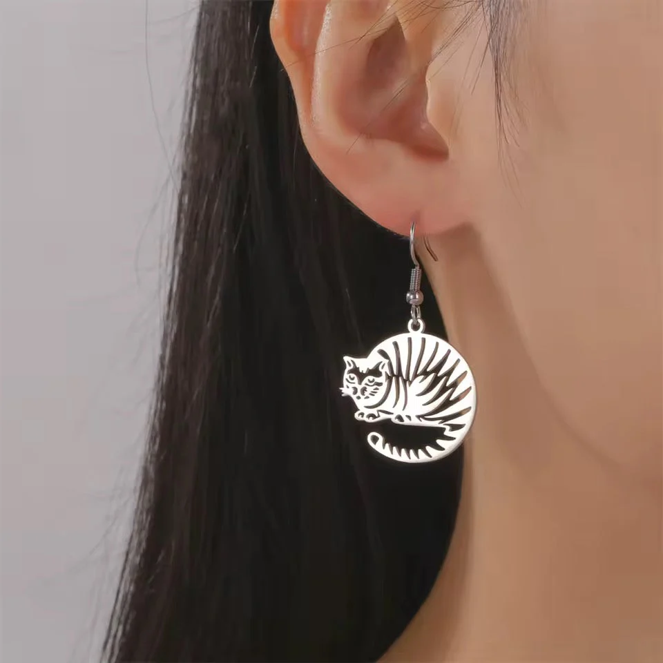 Cat Loaf Tiger Stripe Stainless Steel Earrings - Image 3