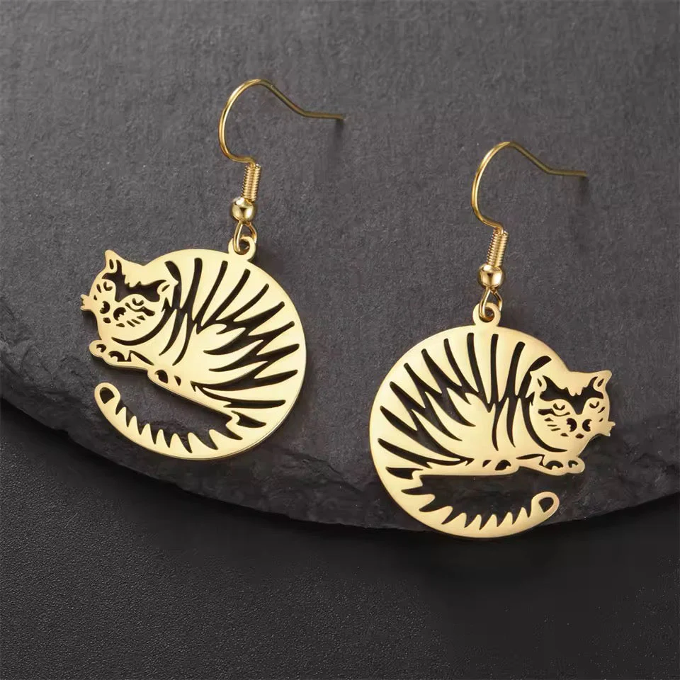 Cat Loaf Tiger Stripe Stainless Steel Earrings - Image 4
