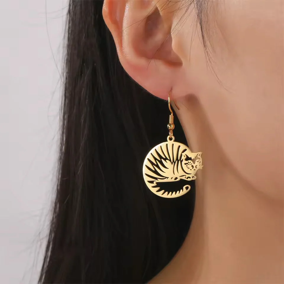 Cat Loaf Tiger Stripe Stainless Steel Earrings - Image 5