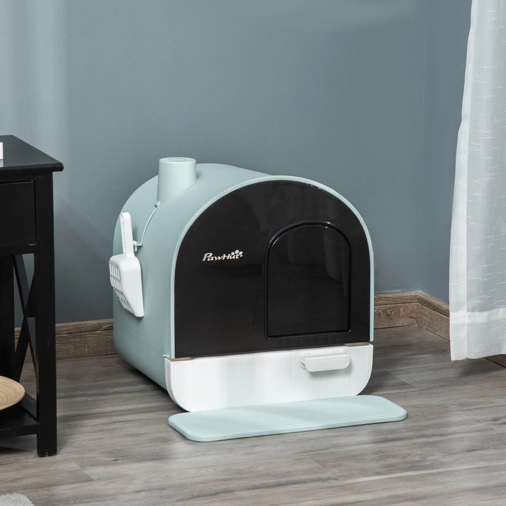 Covered Cat Litter Box with Odor Filter - Complete Privacy Kit with Tray, Scoop & Mat | Green Hooded Litter House - Image 10