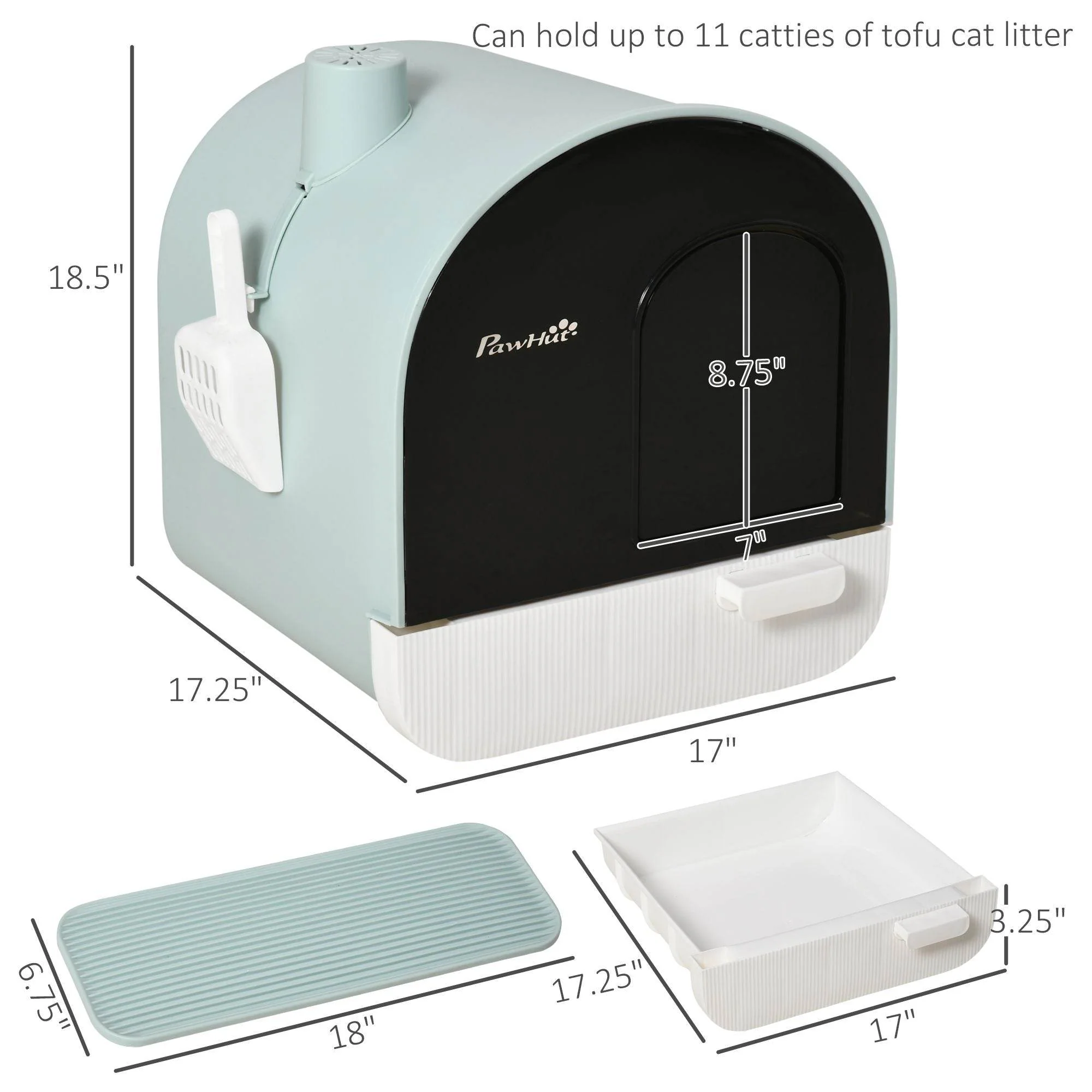 Covered Cat Litter Box with Odor Filter - Complete Privacy Kit with Tray, Scoop & Mat | Green Hooded Litter House - Image 3