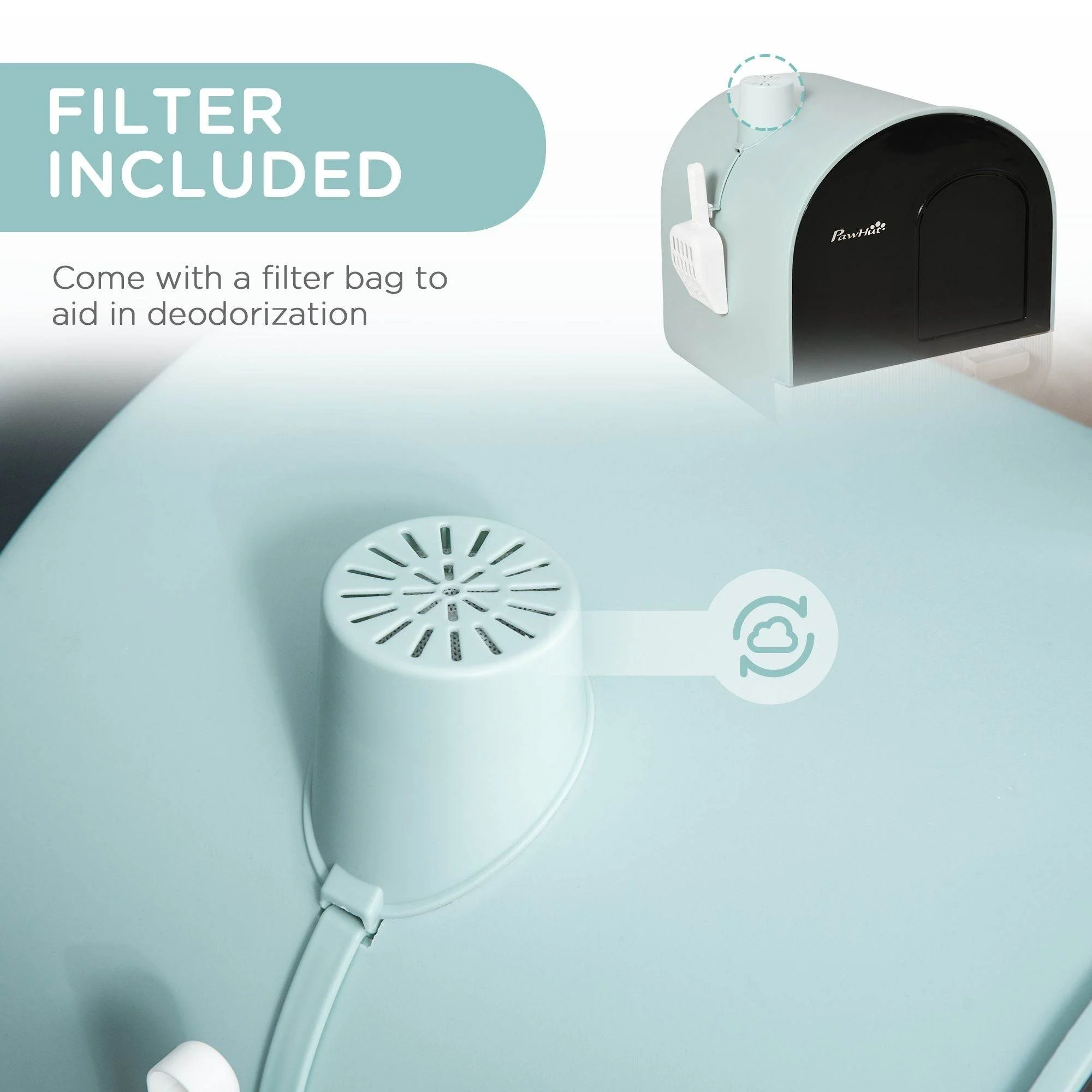 Covered Cat Litter Box with Odor Filter - Complete Privacy Kit with Tray, Scoop & Mat | Green Hooded Litter House - Image 6