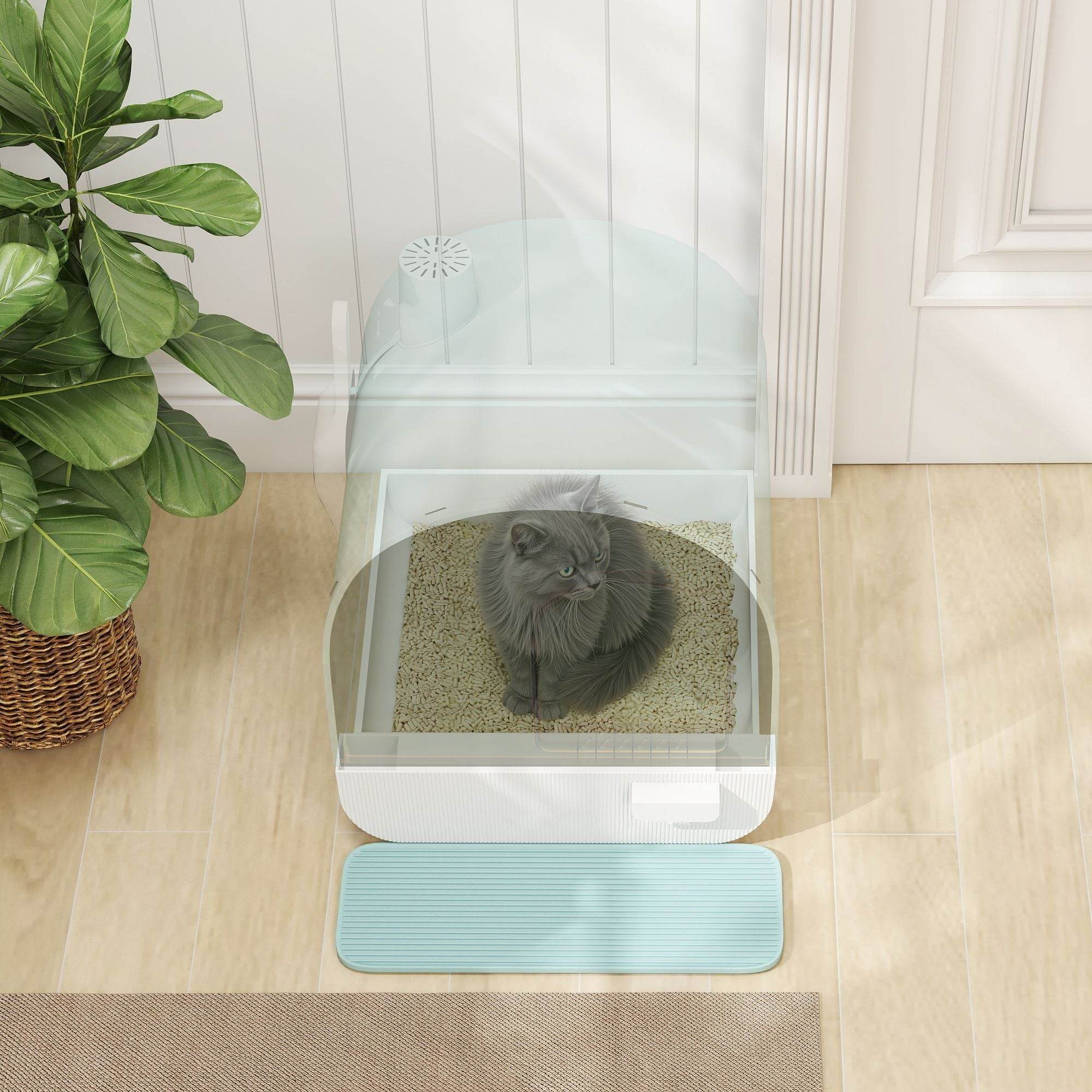 Covered Cat Litter Box with Odor Filter - Complete Privacy Kit with Tray, Scoop & Mat | Green Hooded Litter House - Image 8