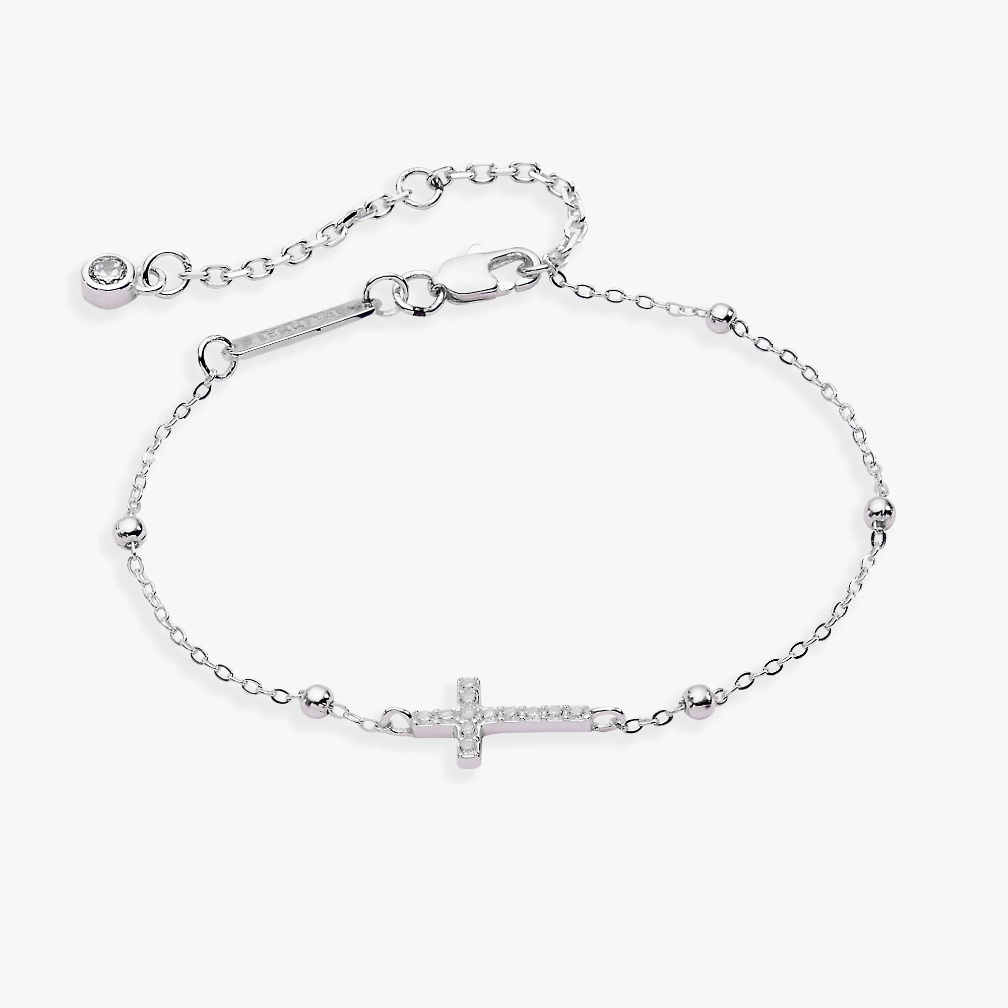 Cross Delicate Pave Crystal Beaded Strand Bracelet - Image 5