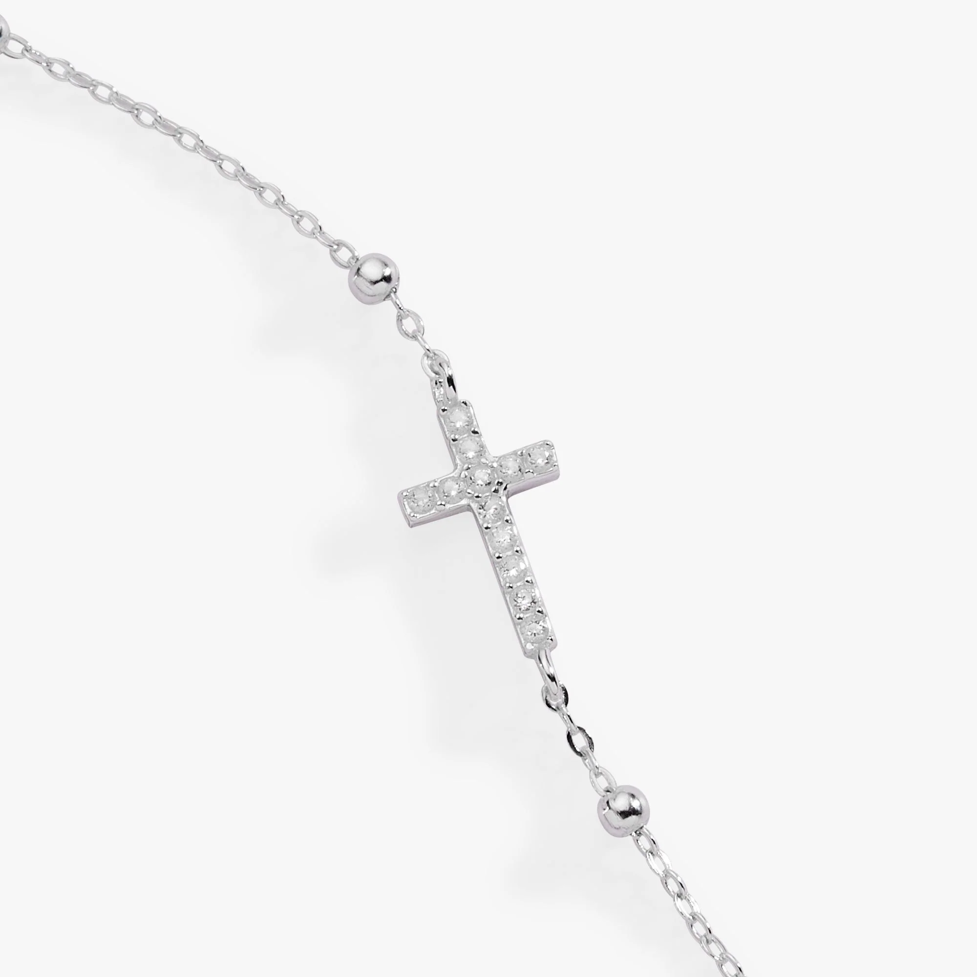 Cross Delicate Pave Crystal Beaded Strand Bracelet - Image 6