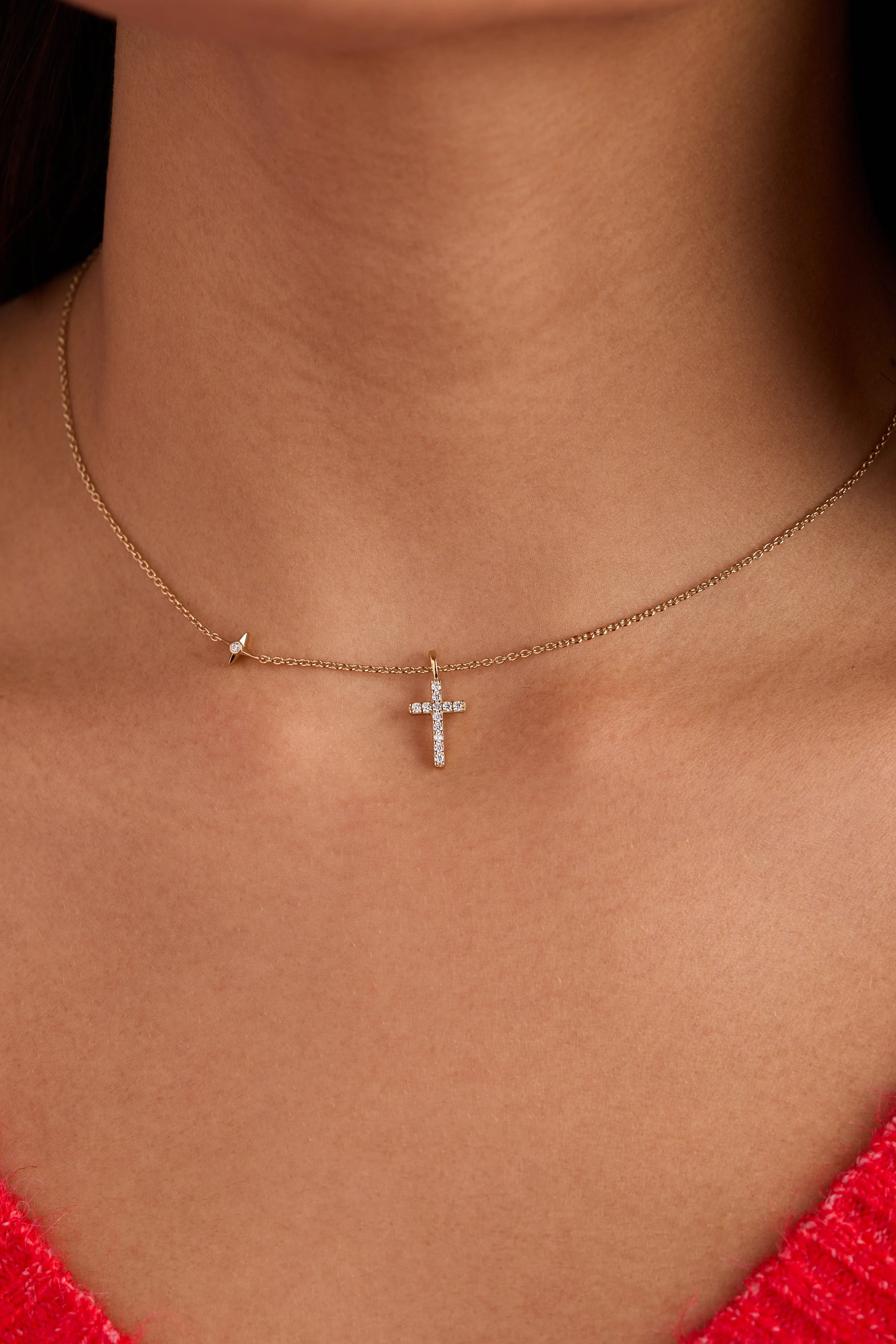 Cross Delicate Pave Crystal Pendant Necklace - Image 2