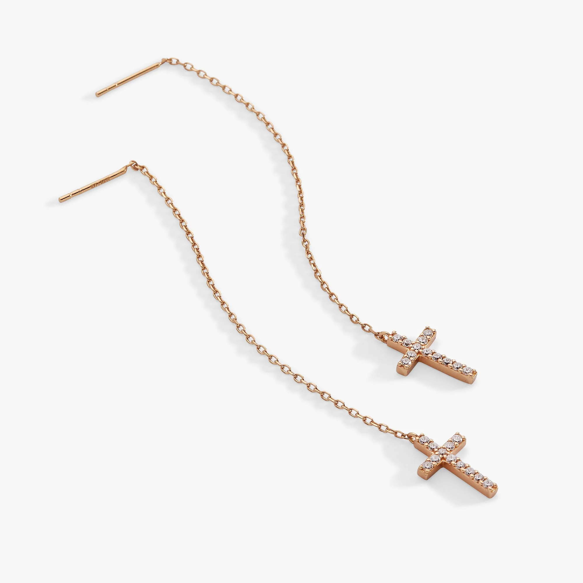 Cross Delicate Pave Crystal Threader Earrings - Image 3