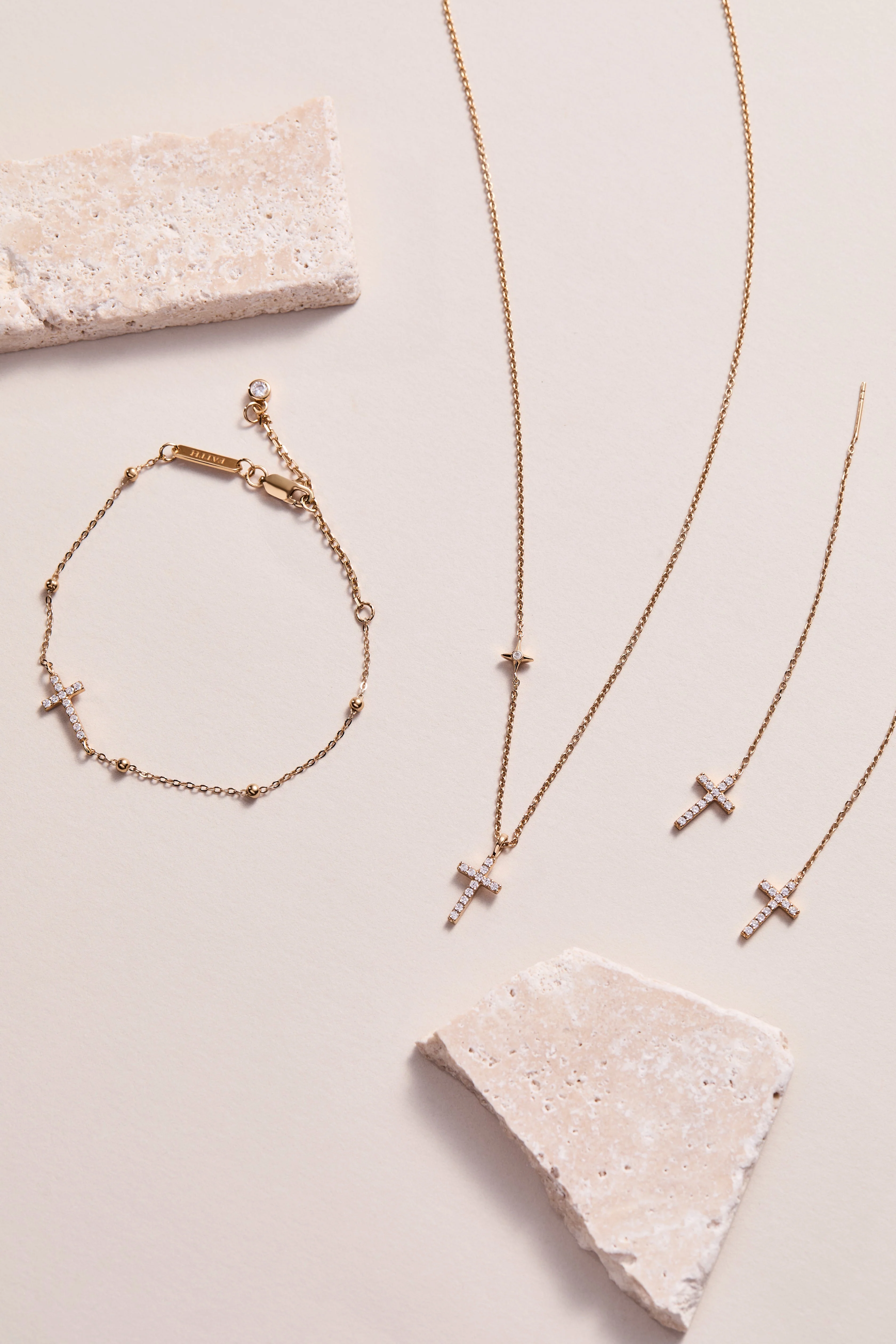 Cross Delicate Pave Crystal Threader Earrings - Image 4