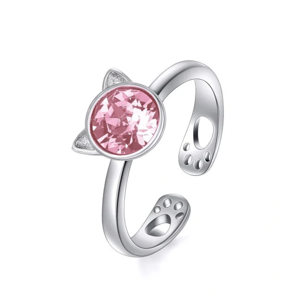 Crystal Cat Sterling Silver Ring - Image 2