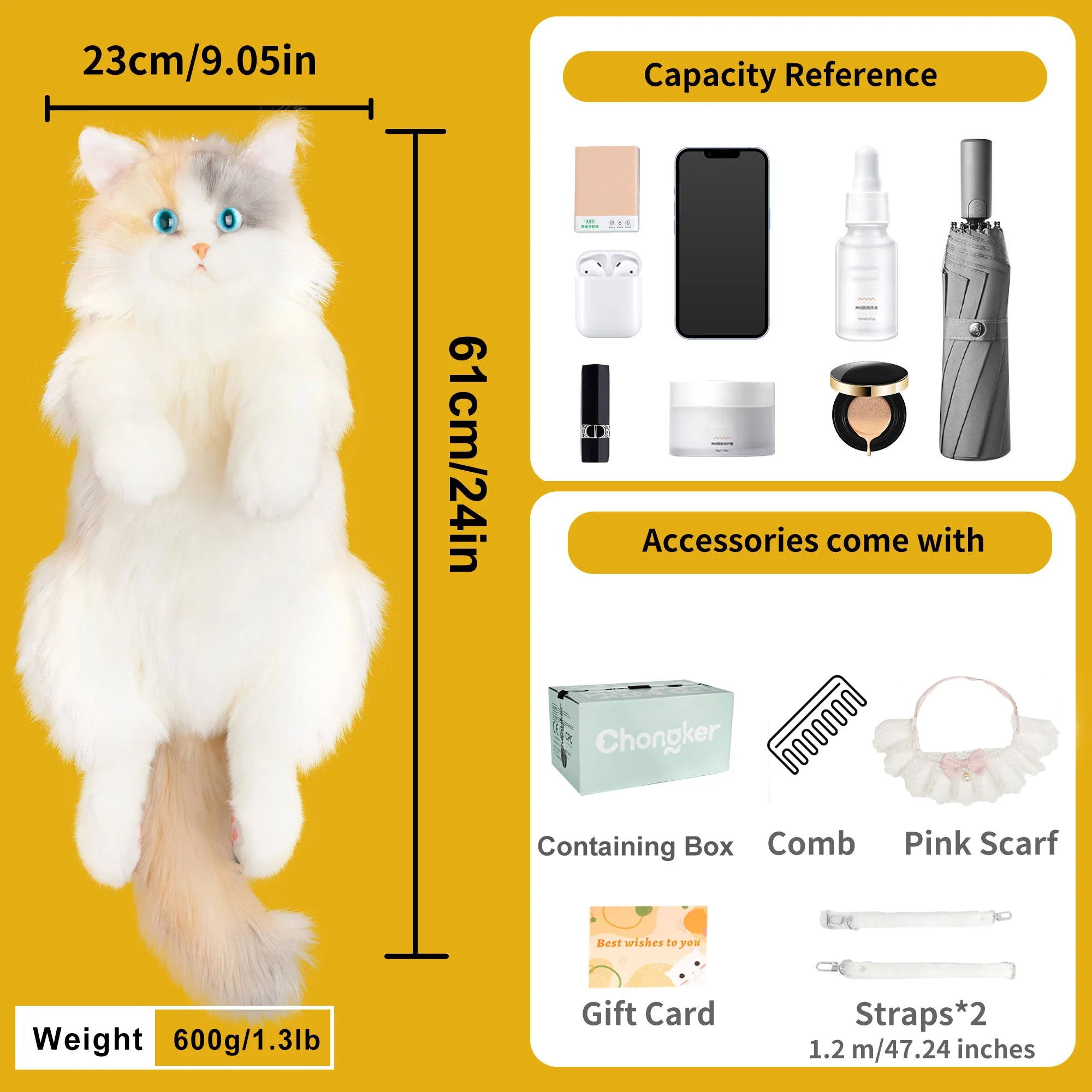 Fairy Light Calico Cat Backpack –Handmade Glowing Plush Gift - Image 2