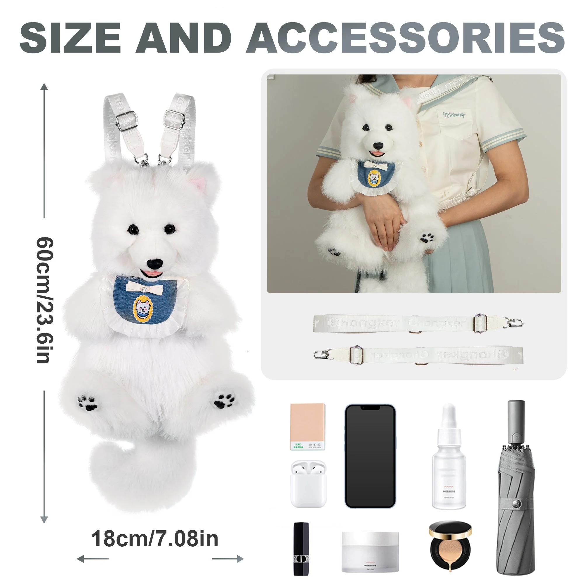 Fluffy Samoyed Backpack - Realistic White Cloud Cozy - Image 6