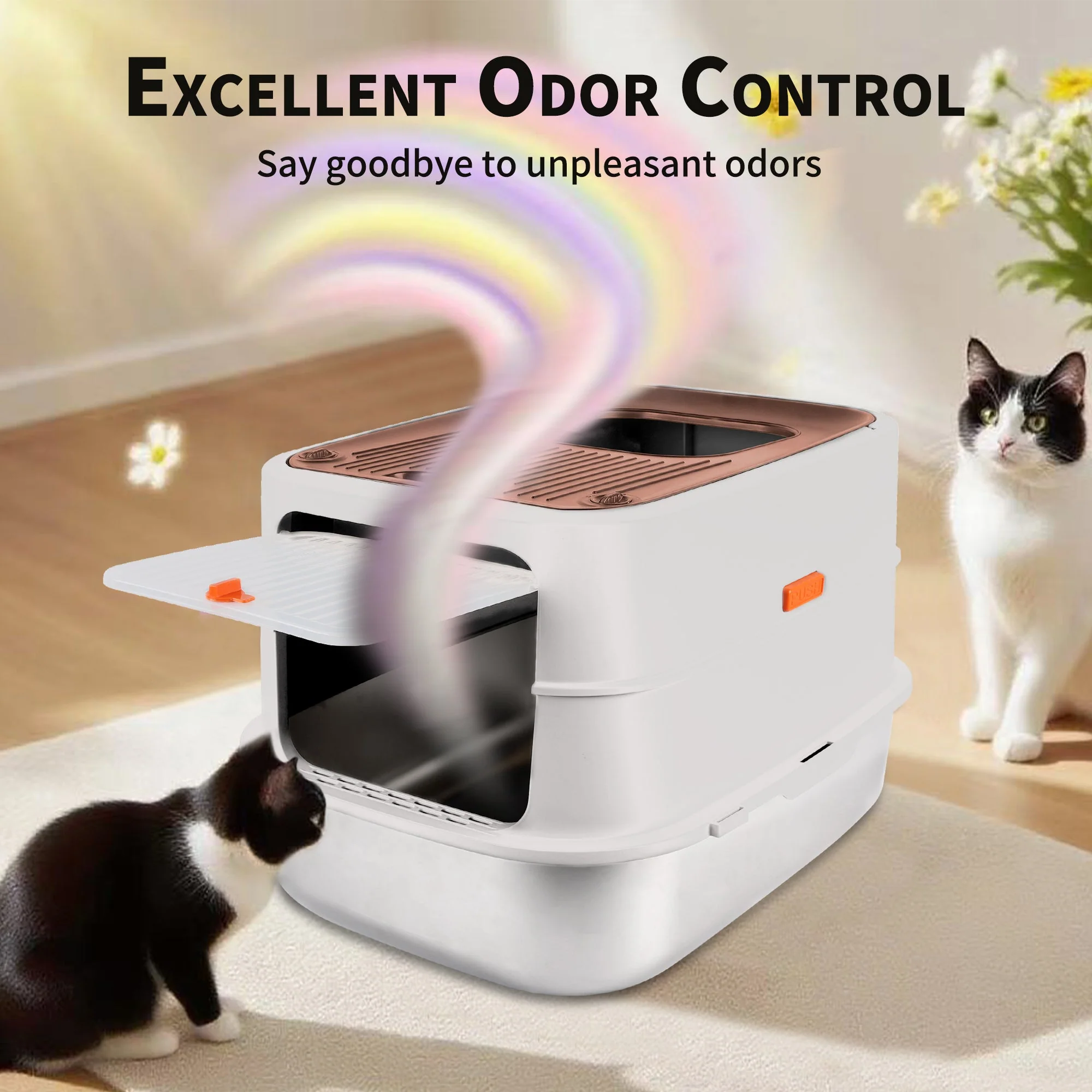 Go Fresh - Cat Litter Box - 2 Entries Hooded Cat Litter Box With Stainless Steel Base - Image 11