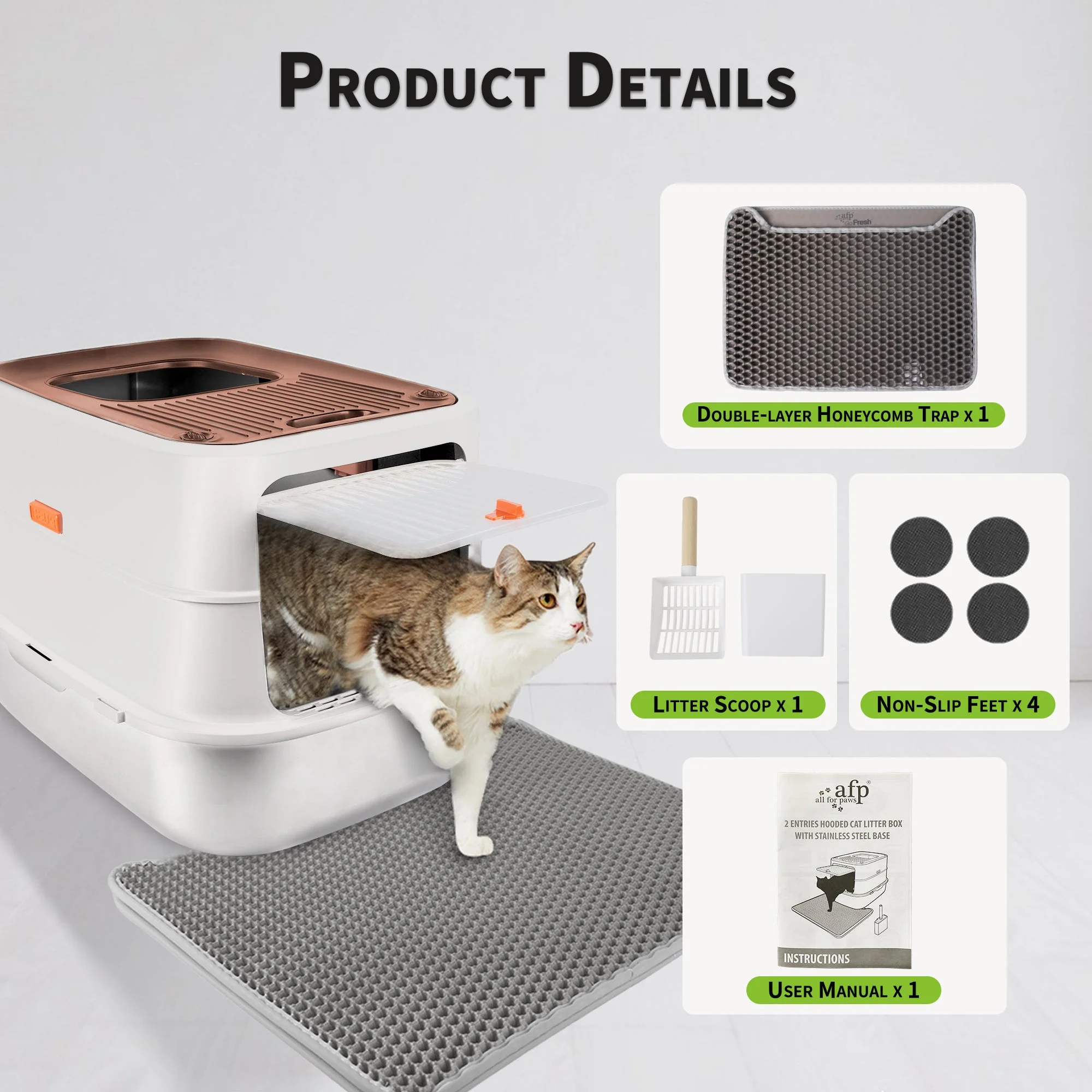 Go Fresh - Cat Litter Box - 2 Entries Hooded Cat Litter Box With Stainless Steel Base - Image 12