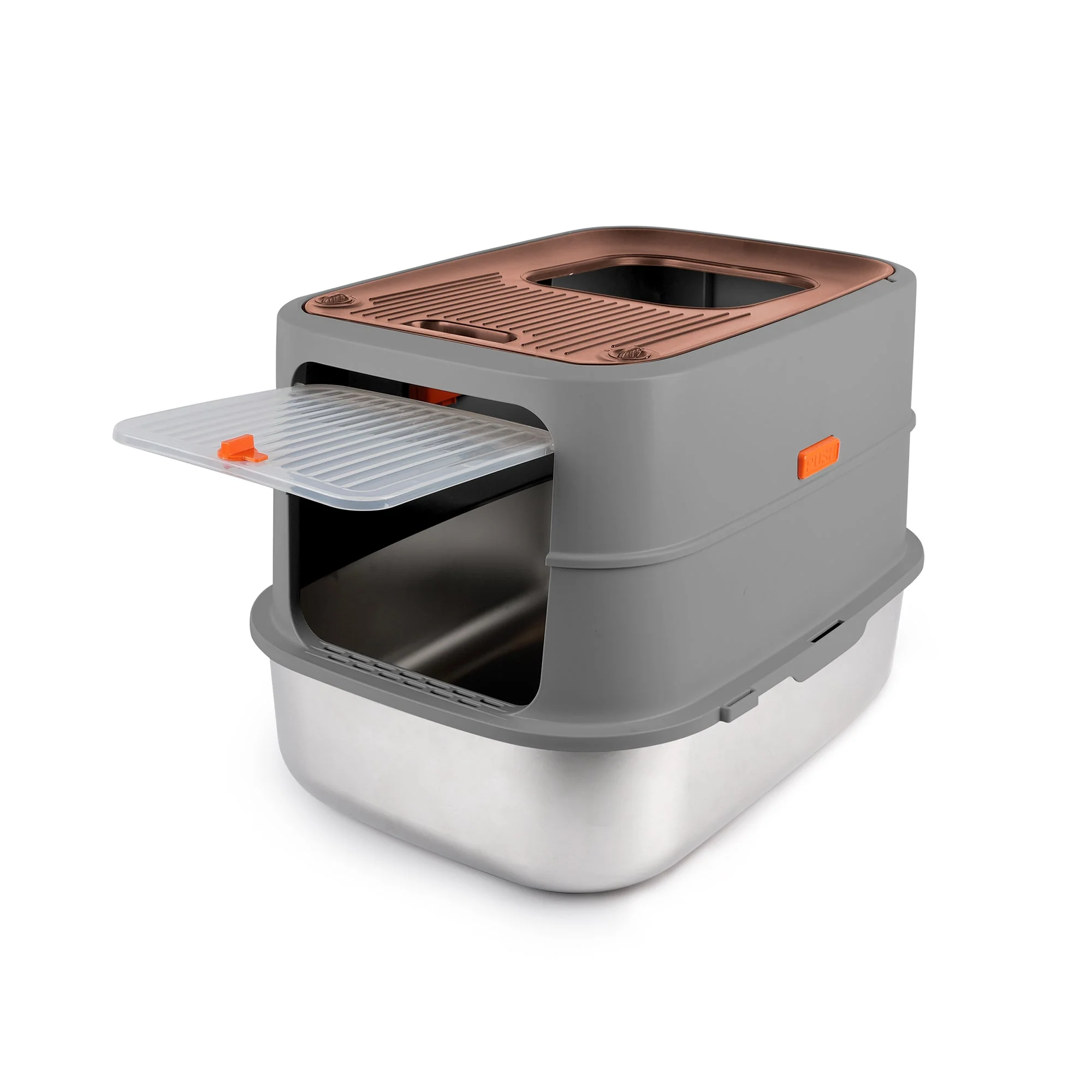 Go Fresh - Cat Litter Box - 2 Entries Hooded Cat Litter Box With Stainless Steel Base - Image 14