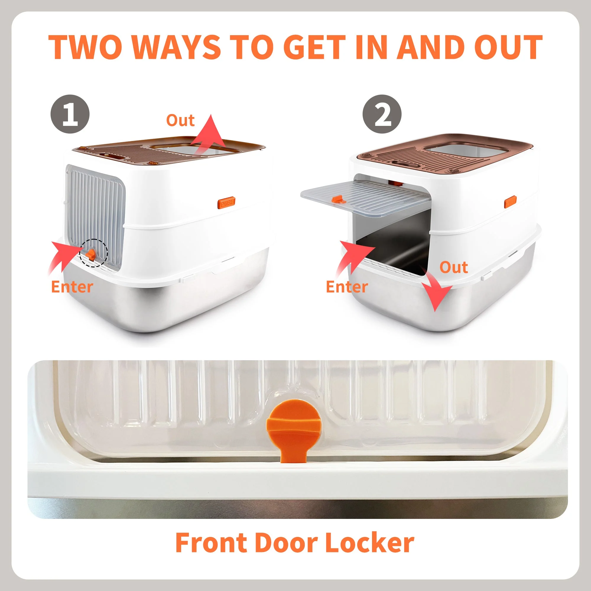 Go Fresh - Cat Litter Box - 2 Entries Hooded Cat Litter Box With Stainless Steel Base - Image 15