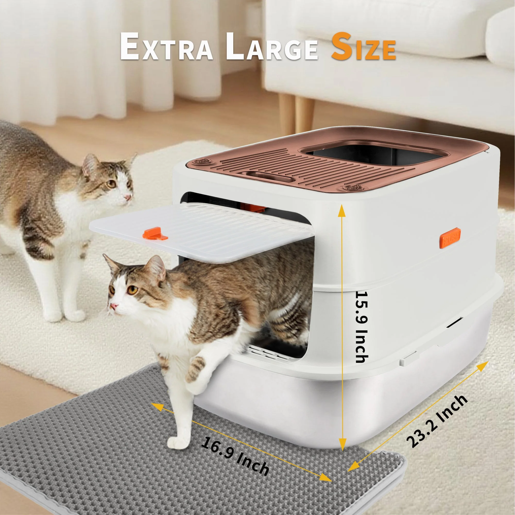 Go Fresh - Cat Litter Box - 2 Entries Hooded Cat Litter Box With Stainless Steel Base - Image 17