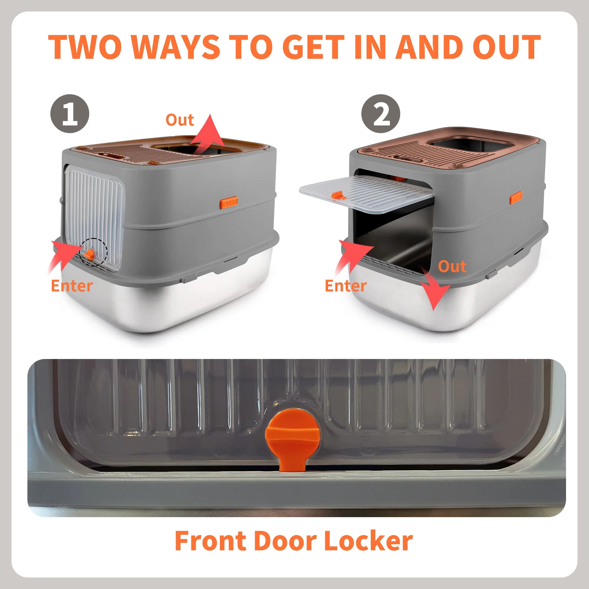 Go Fresh - Cat Litter Box - 2 Entries Hooded Cat Litter Box With Stainless Steel Base - Image 5