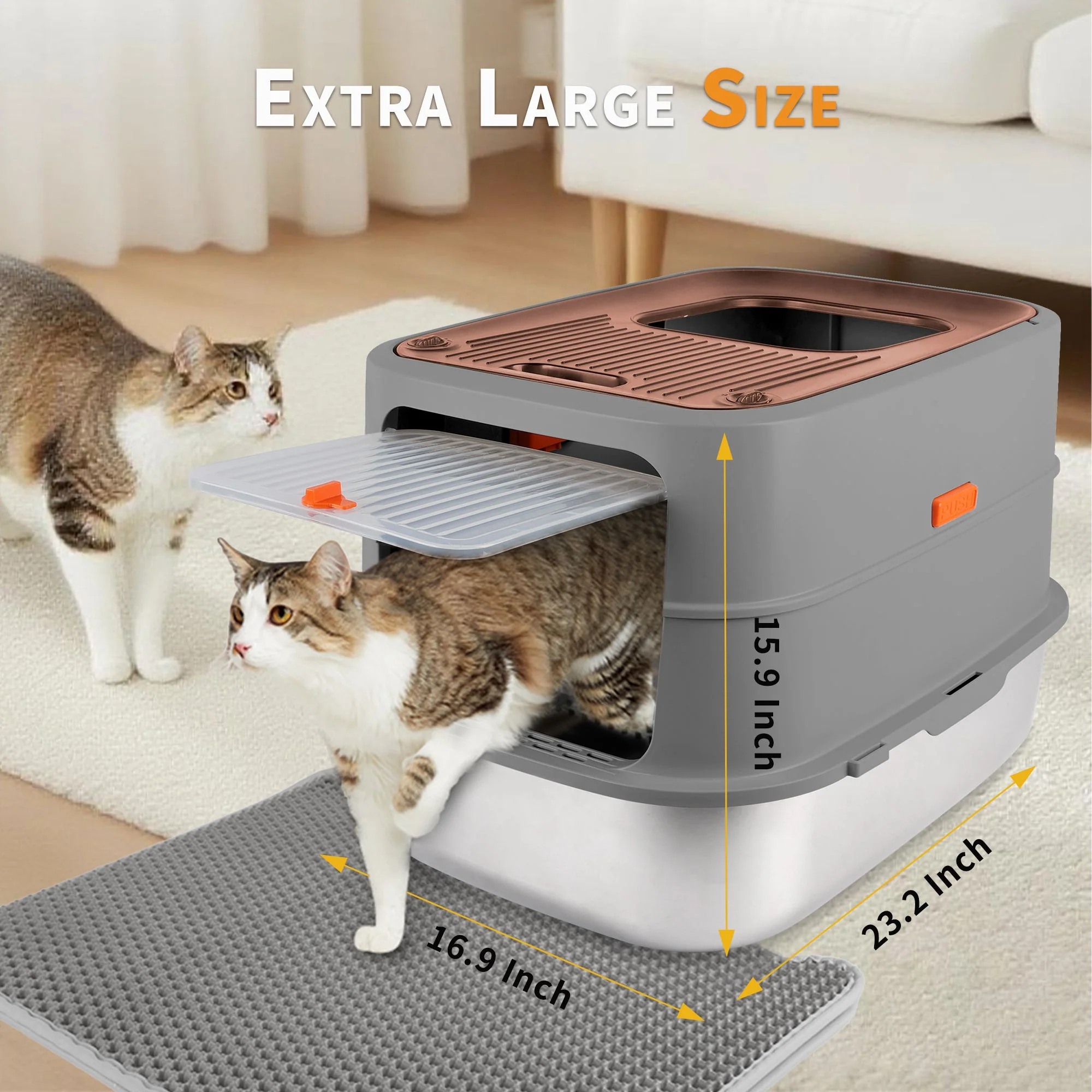 Go Fresh - Cat Litter Box - 2 Entries Hooded Cat Litter Box With Stainless Steel Base - Image 9