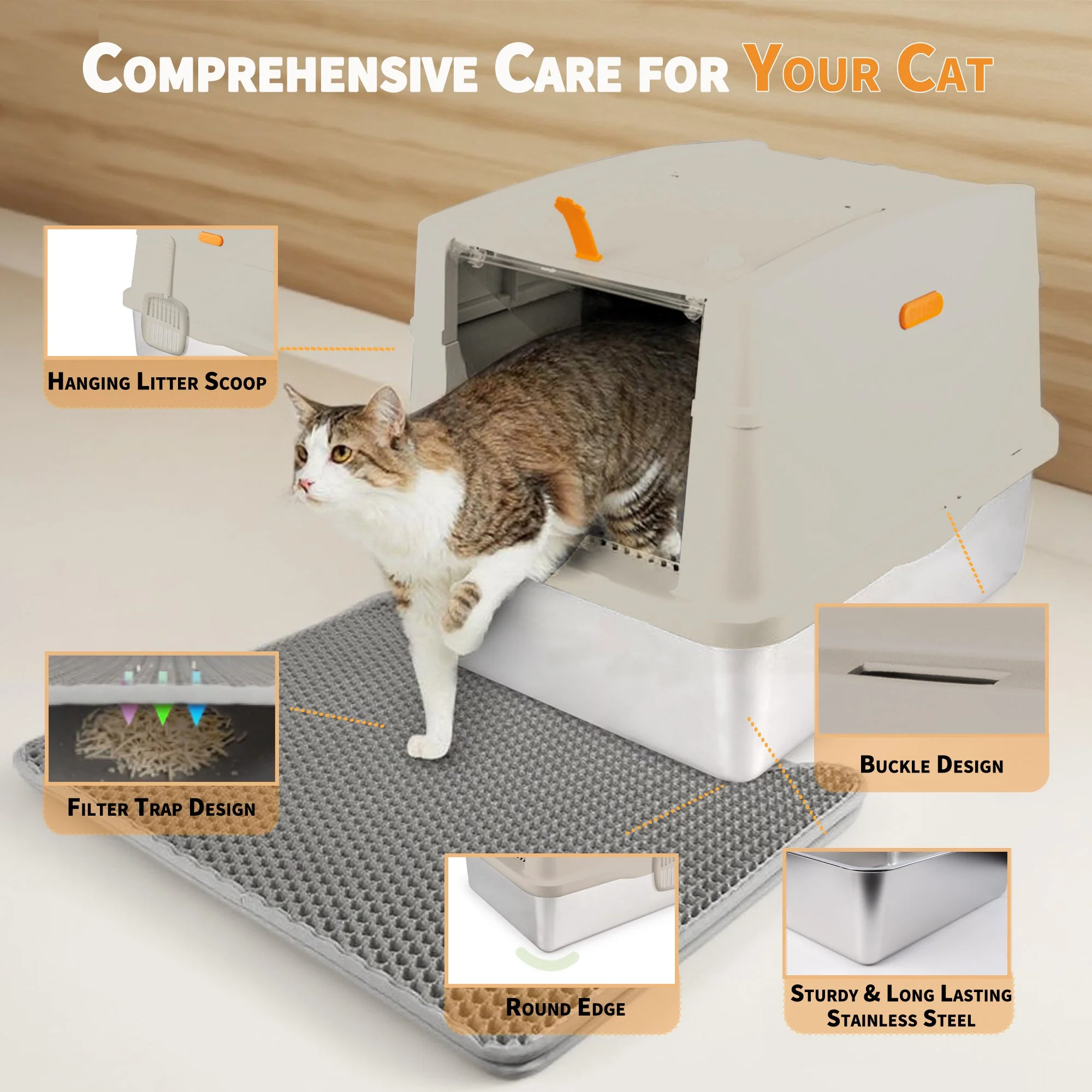 Go Fresh - Cat Litter Box Hooded Stainless Steel Base - Image 12