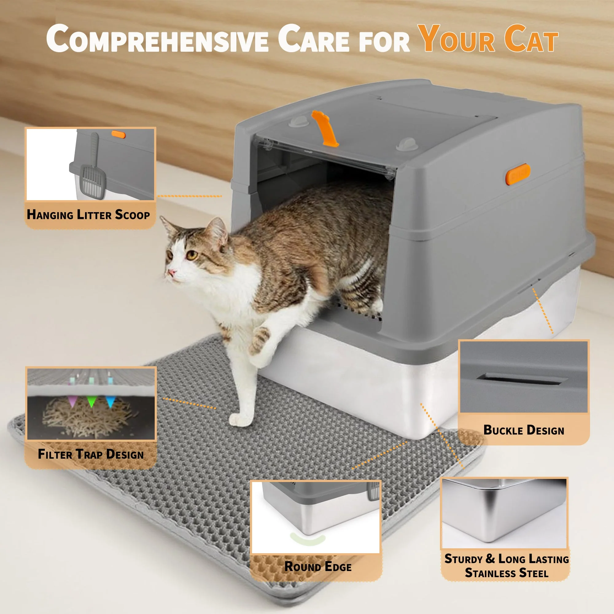 Go Fresh - Cat Litter Box Hooded Stainless Steel Base - Image 5