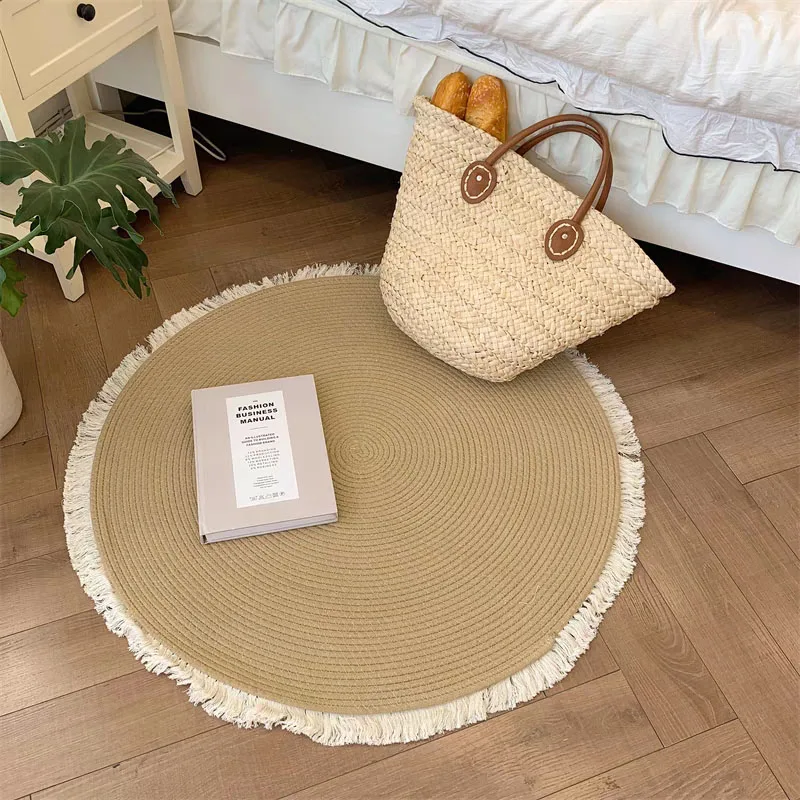 Handmade Rattan Woven Rug – Vintage Jute Round Carpet with Tassel - Image 7