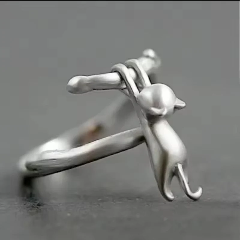 Hang In There Cat | Sterling Silver Adjustable Ring
