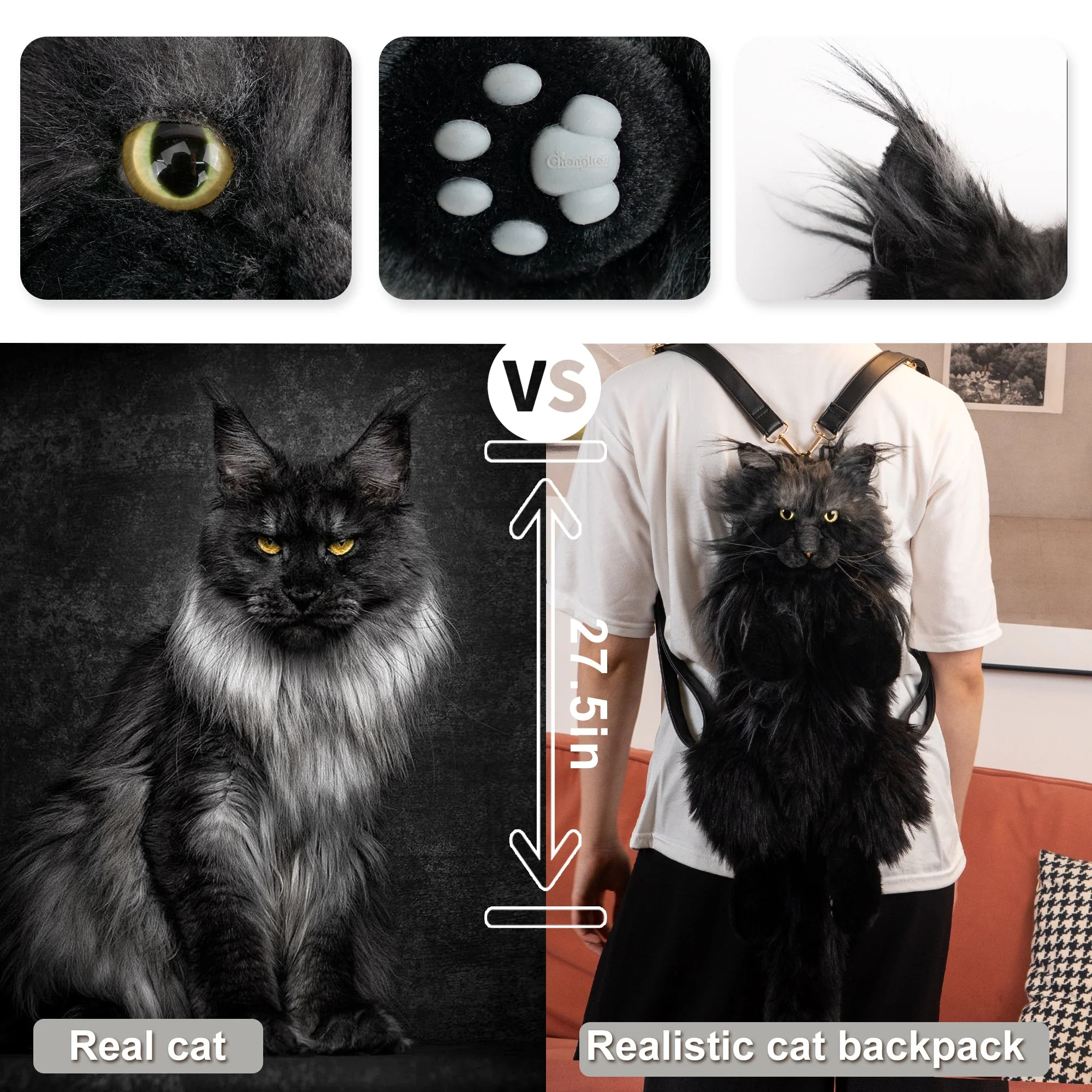 Maine Coon Cat Backpack – Realistic Cat Stylish Daypack - Image 3