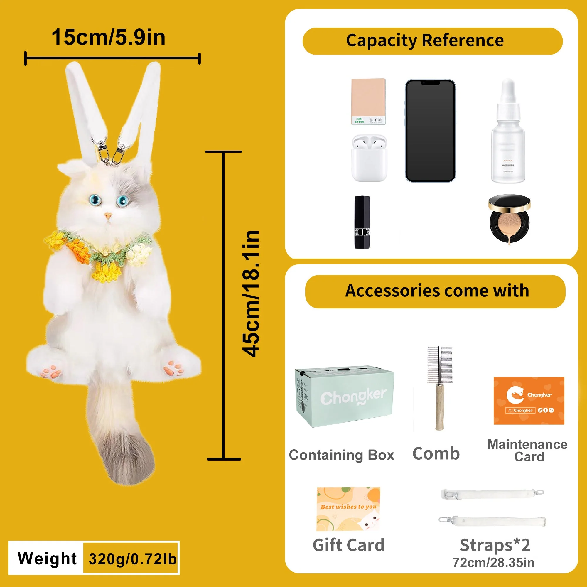 Mini Calico Cat Backpack – Plush Kitty Bag for Teens - Image 3